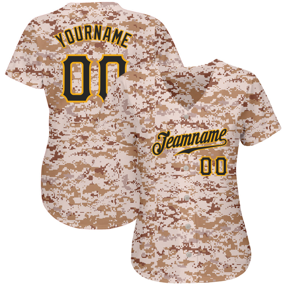 Custom Camo Black-Gold Authentic Salute To Service Baseball Jersey baseball jersey product view 2