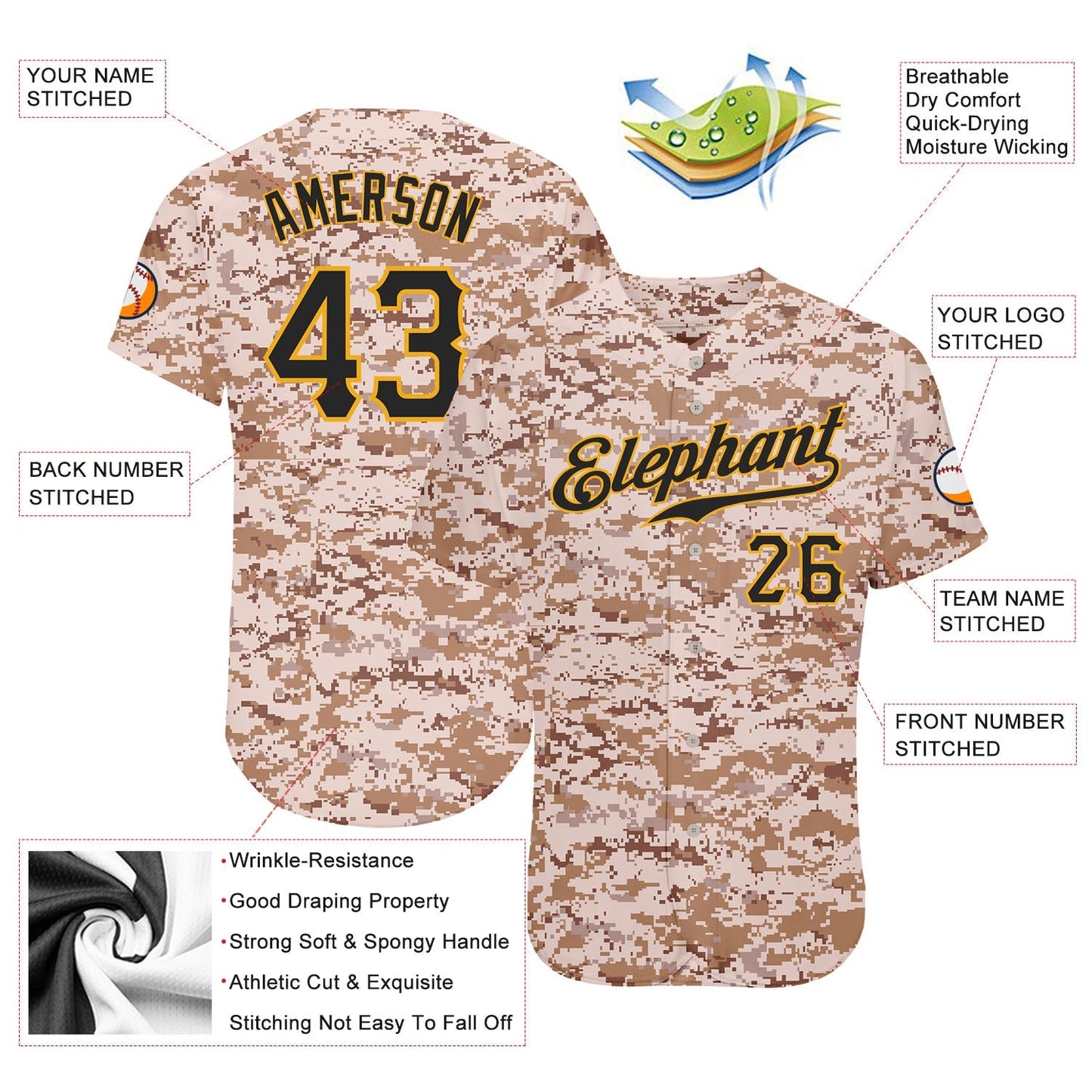 Custom Camo Black-Gold Authentic Salute To Service Baseball Jersey baseball jersey product view 3