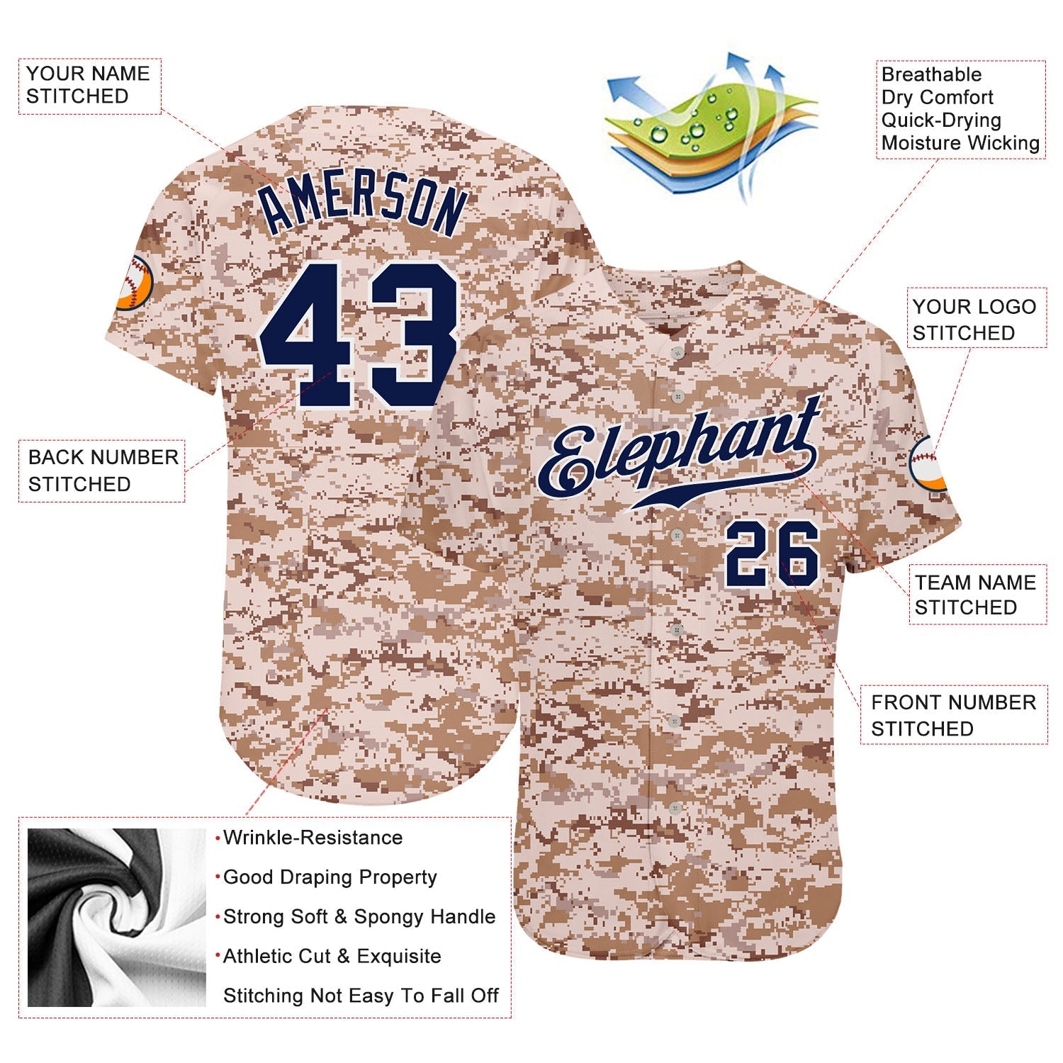Custom Camo Navy-White Authentic Salute To Service Baseball Jersey baseball jersey product view 3