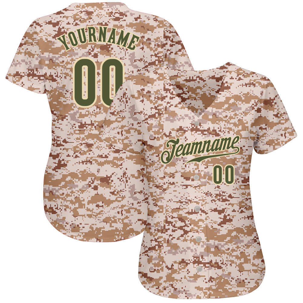 Custom Camo Olive-Cream Authentic Salute To Service Baseball Jersey baseball jersey product view 2