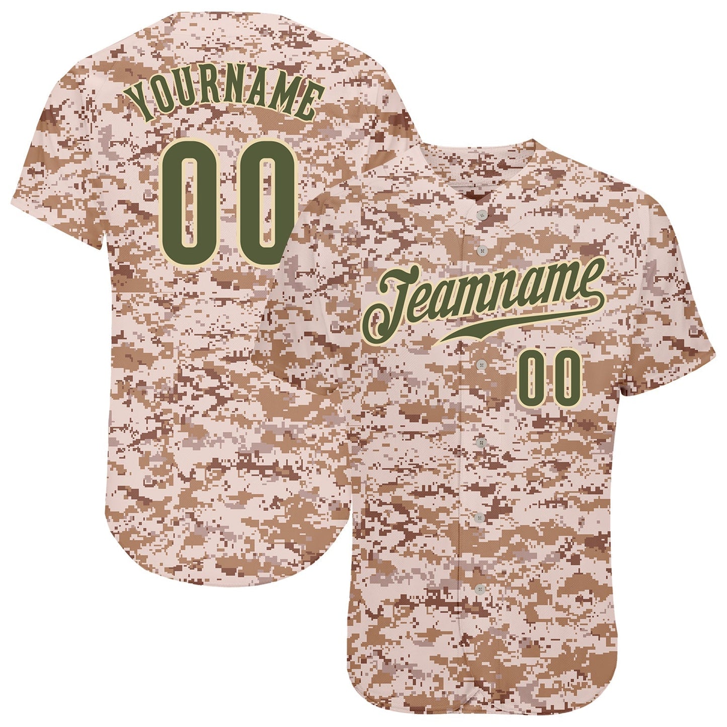 Custom Camo Olive-Cream Authentic Salute To Service Baseball Jersey baseball jersey product view 1