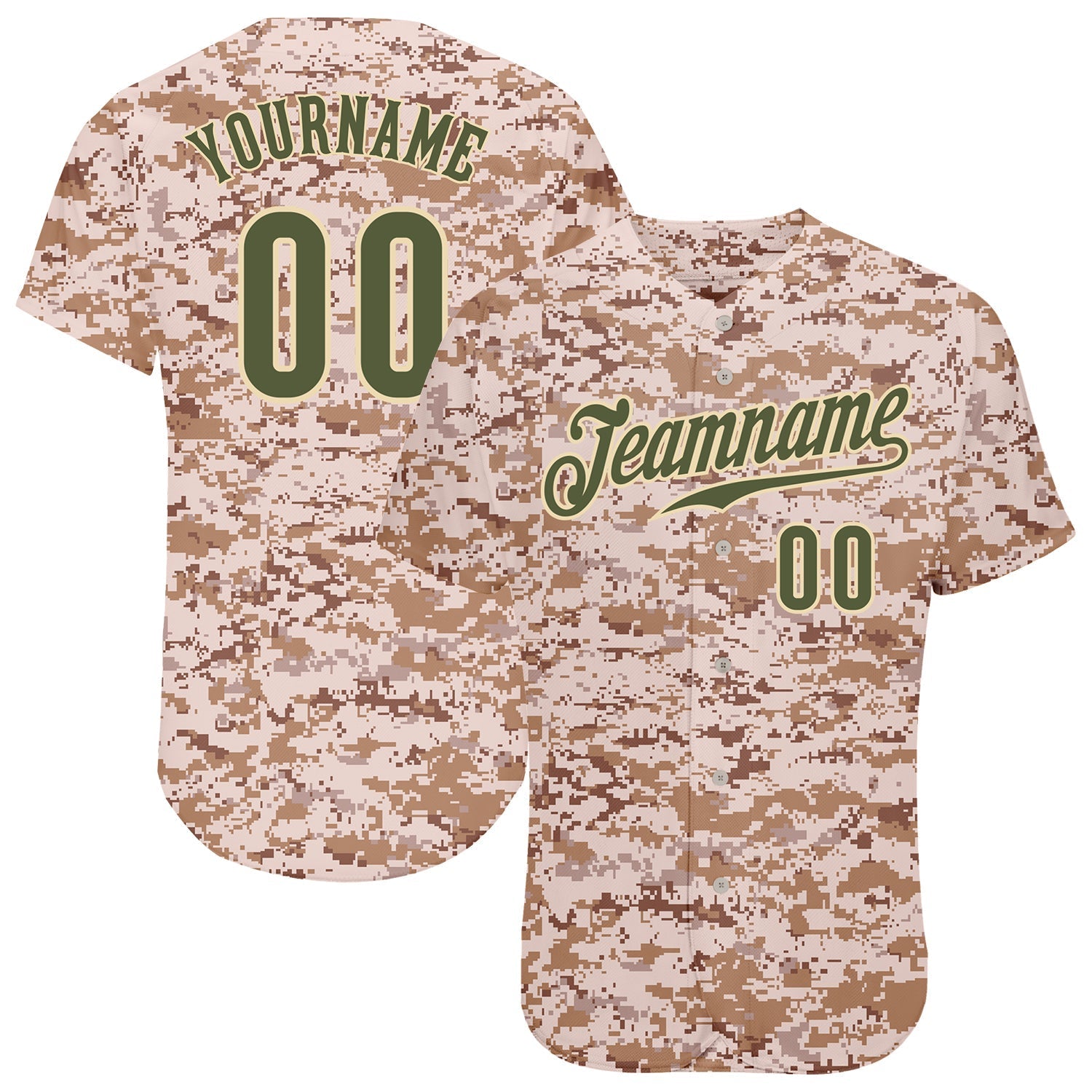Custom Camo Olive-Cream Authentic Salute To Service Baseball Jersey baseball jersey product view 1