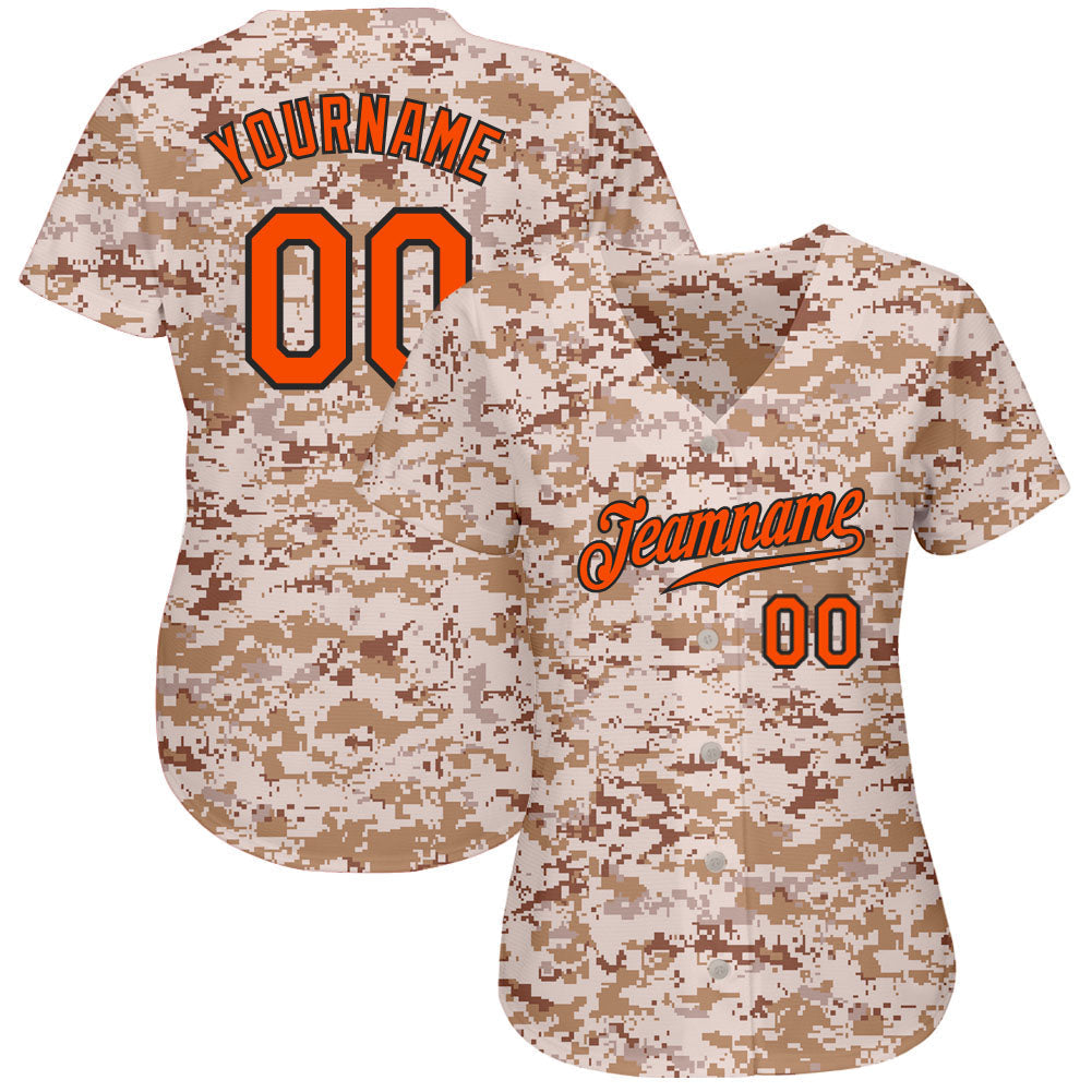 Custom Camo Orange-Black Authentic Salute To Service Baseball Jersey baseball jersey product view 3