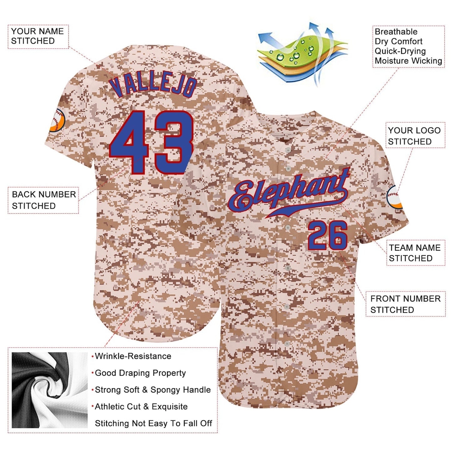 Custom Camo Royal-Red Authentic Salute To Service Baseball Jersey baseball jersey product view 3