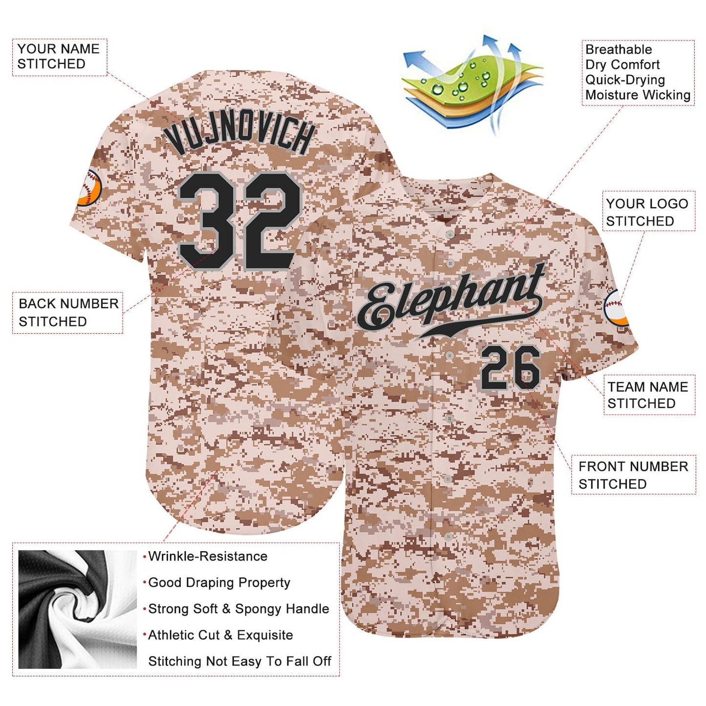 Custom Camo Black-Gray Authentic Salute To Service Baseball Jersey baseball jersey product view 3
