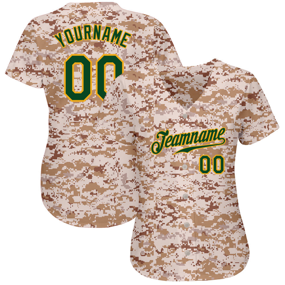 Custom Camo Green-Gold Authentic Salute To Service Baseball Jersey baseball jersey product view 2