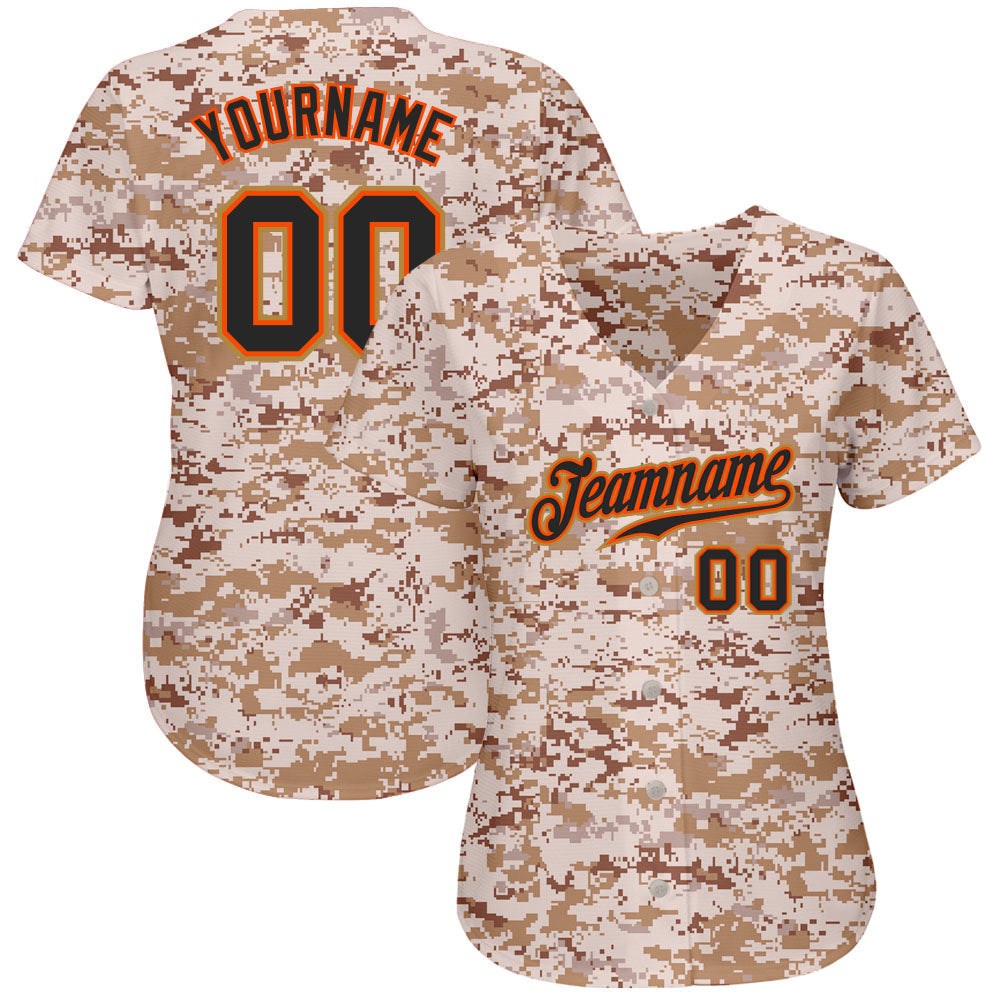 Custom Camo Black-Orange Authentic Salute To Service Baseball Jersey baseball jersey product view 2