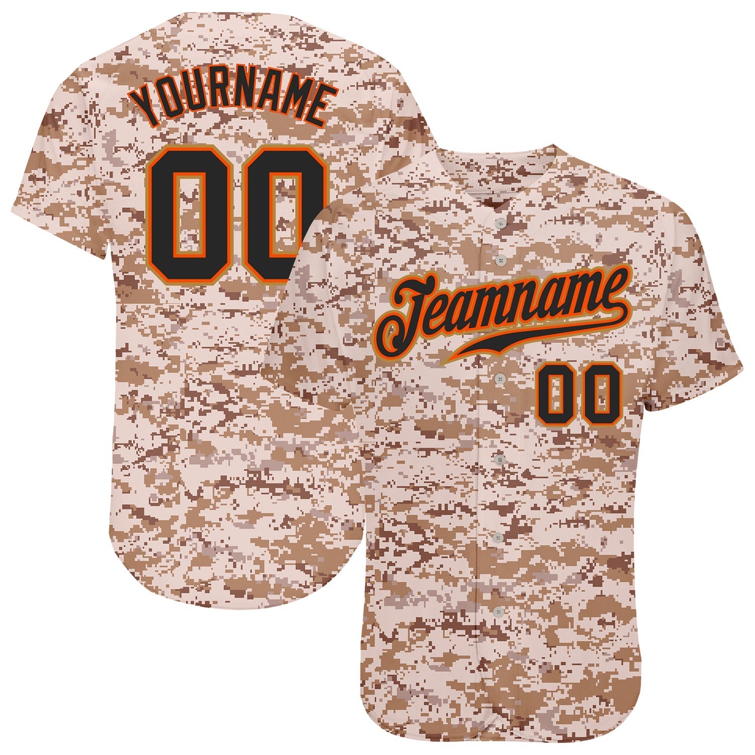 Custom Camo Black-Orange Authentic Salute To Service Baseball Jersey baseball jersey product view 1