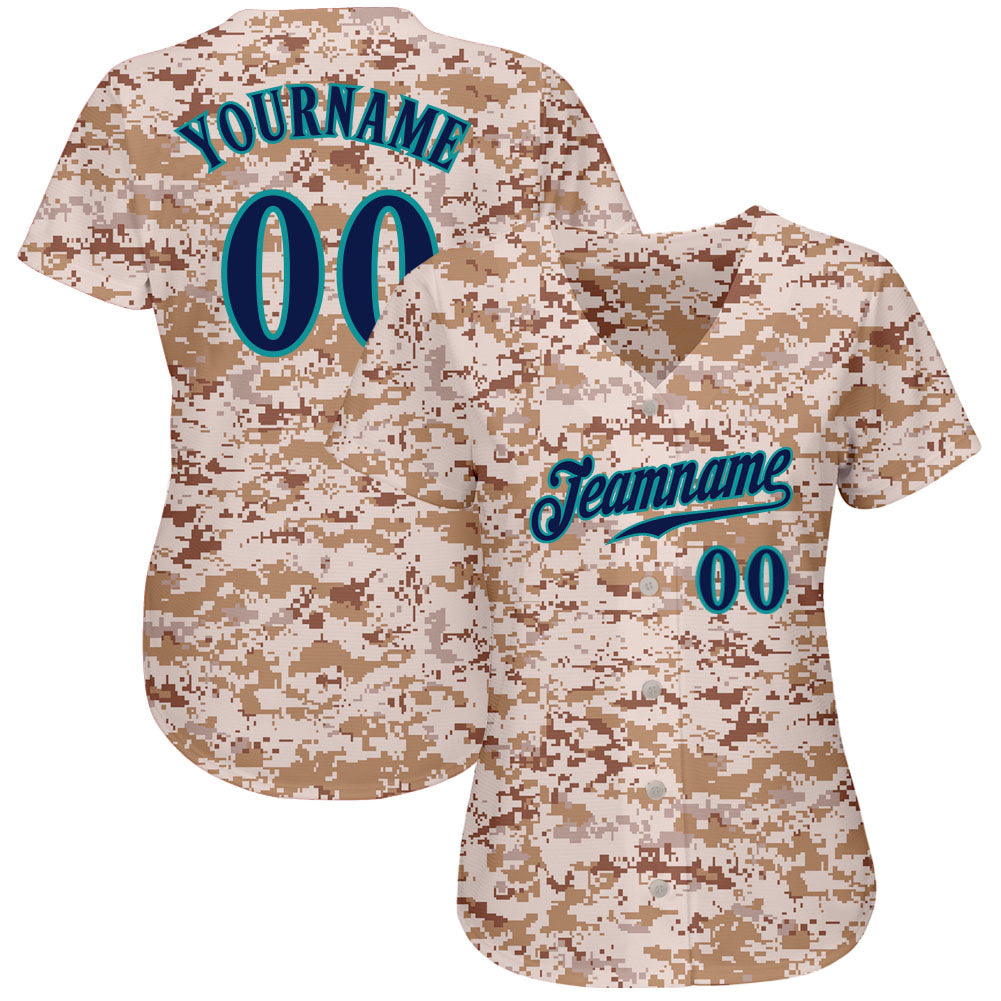Custom Camo Navy-Teal Authentic Salute To Service Baseball Jersey baseball jersey product view 2
