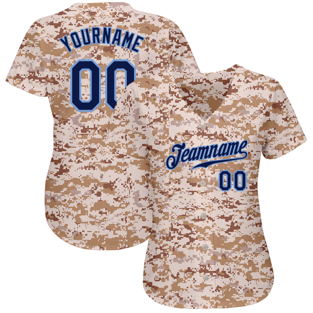Custom Camo Navy-Powder Blue Authentic Salute To Service Baseball Jersey baseball jersey product view 2