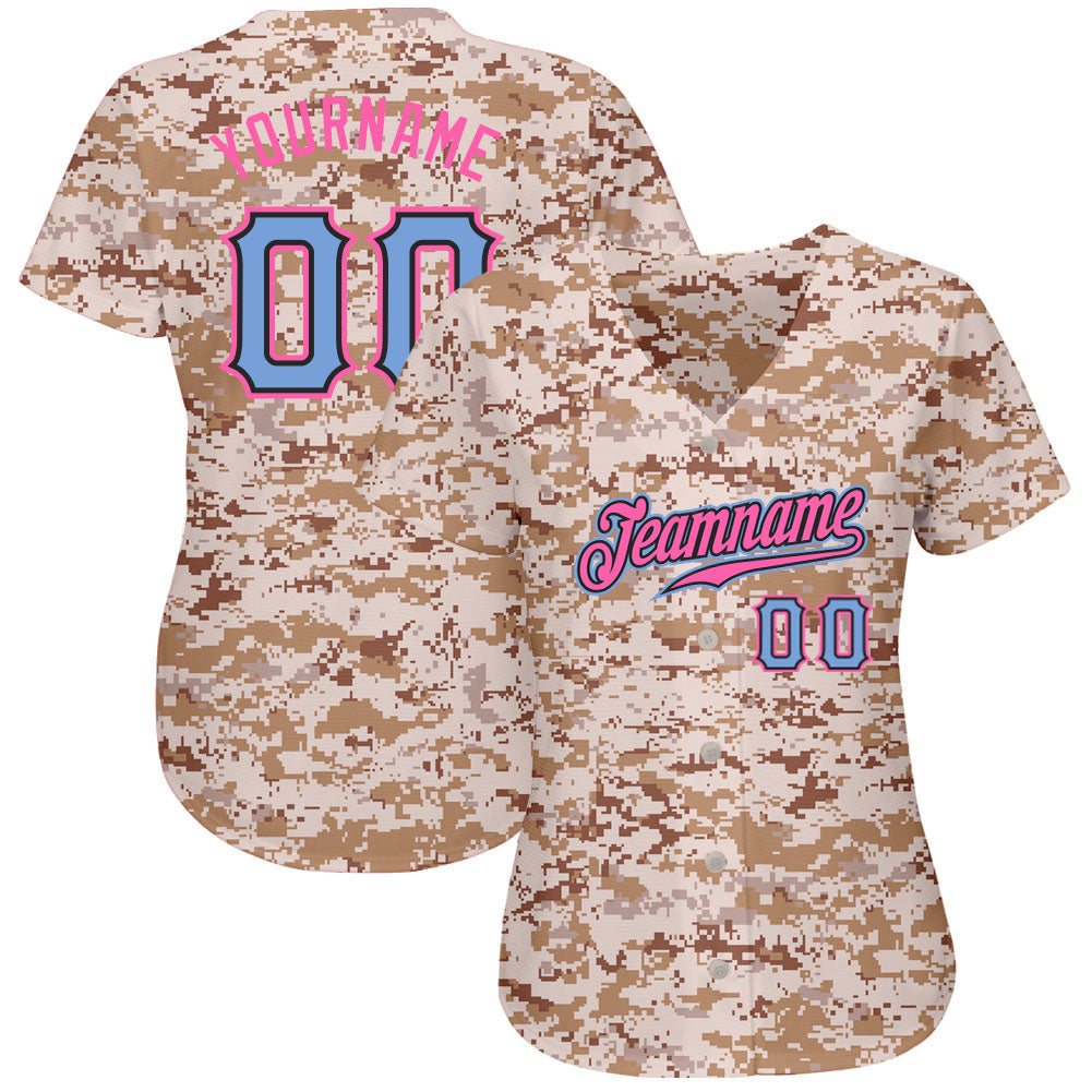 Custom Camo Powder Blue-Pink Authentic Salute To Service Baseball Jersey baseball jersey product view 2