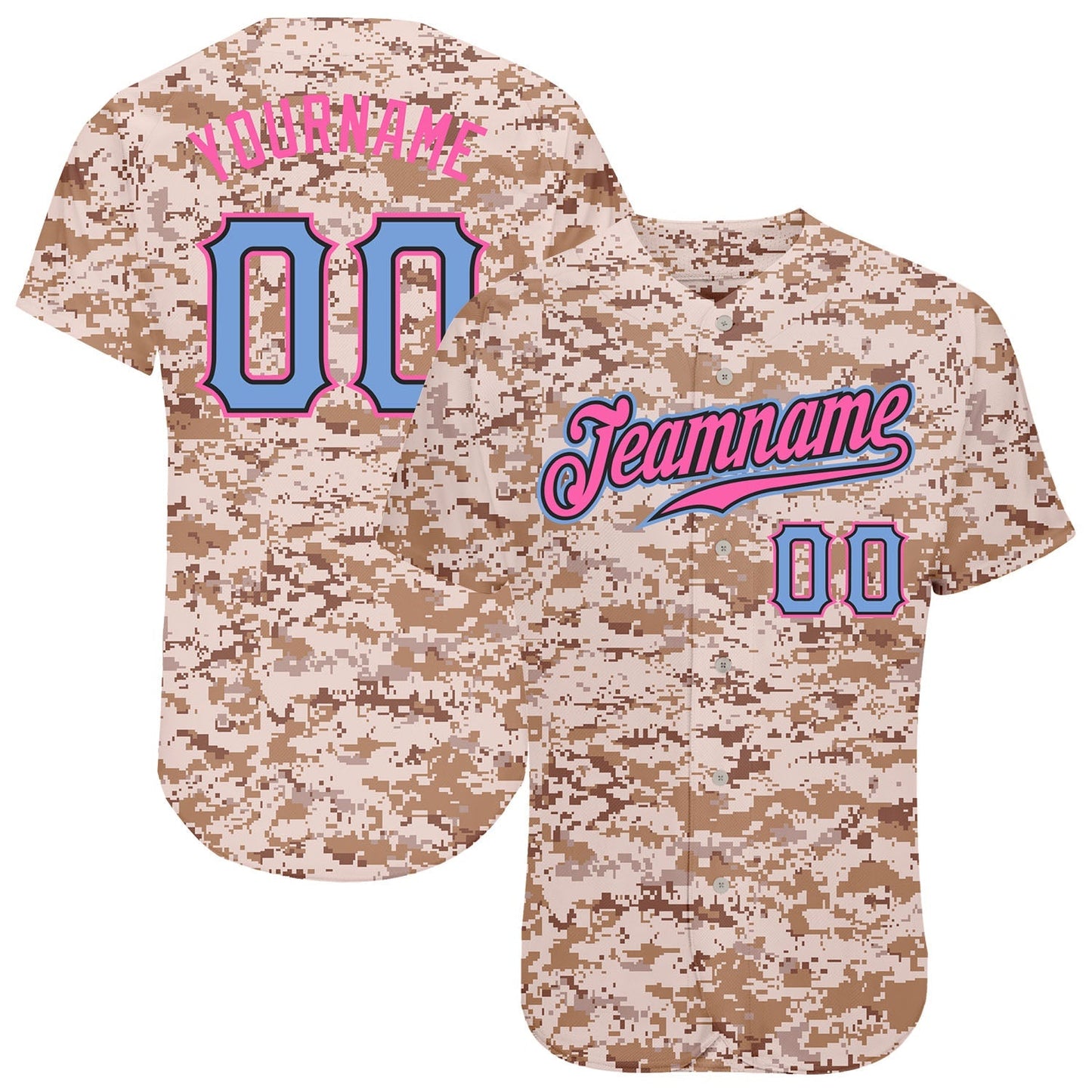 Custom Camo Powder Blue-Pink Authentic Salute To Service Baseball Jersey baseball jersey product view 1