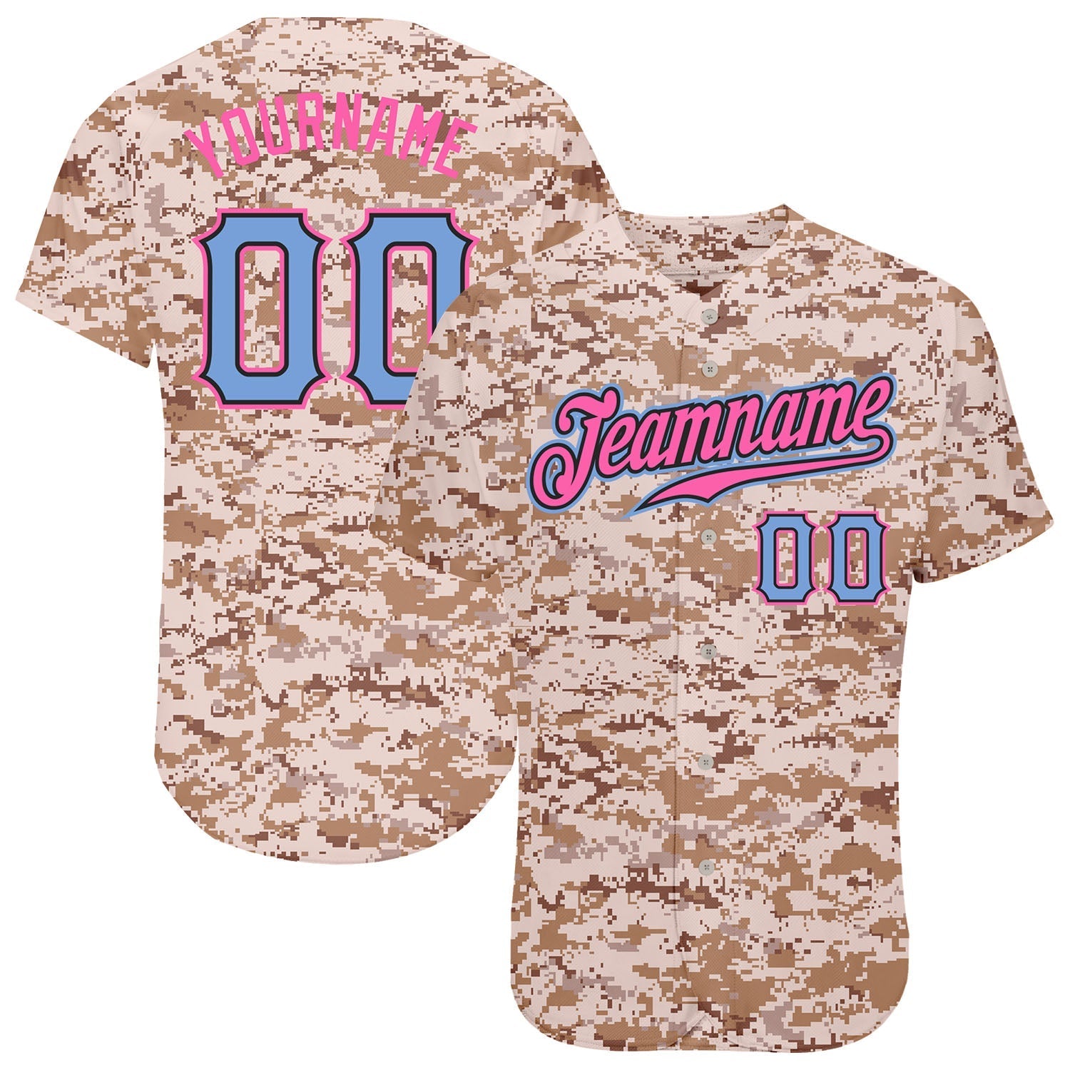 Custom Camo Powder Blue-Pink Authentic Salute To Service Baseball Jersey baseball jersey product view 1