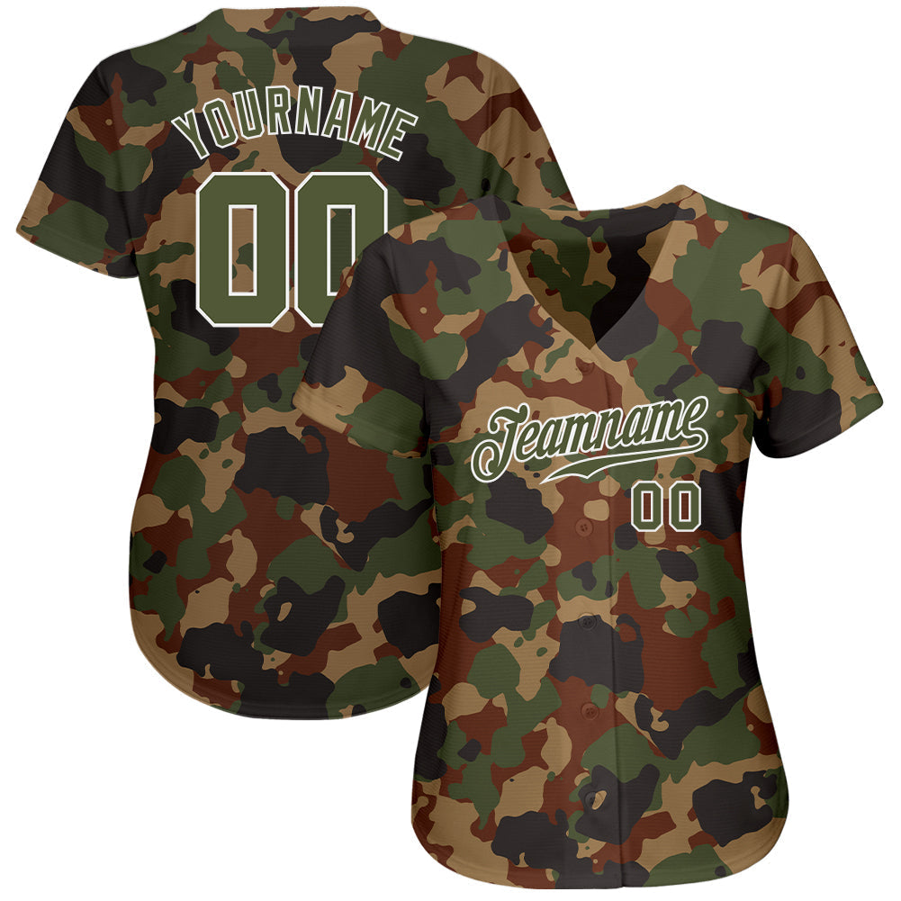 Custom Camo Olive-White Dark Classic Woodland Authentic Salute To Service Baseball Jersey baseball jersey product view 2