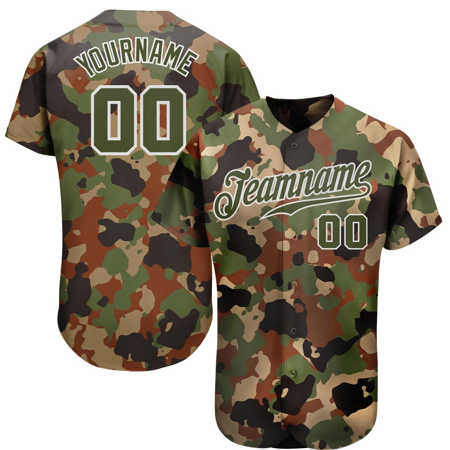 Custom Camo Olive-White Dark Classic Woodland Authentic Salute To Service Baseball Jersey baseball jersey product view 1