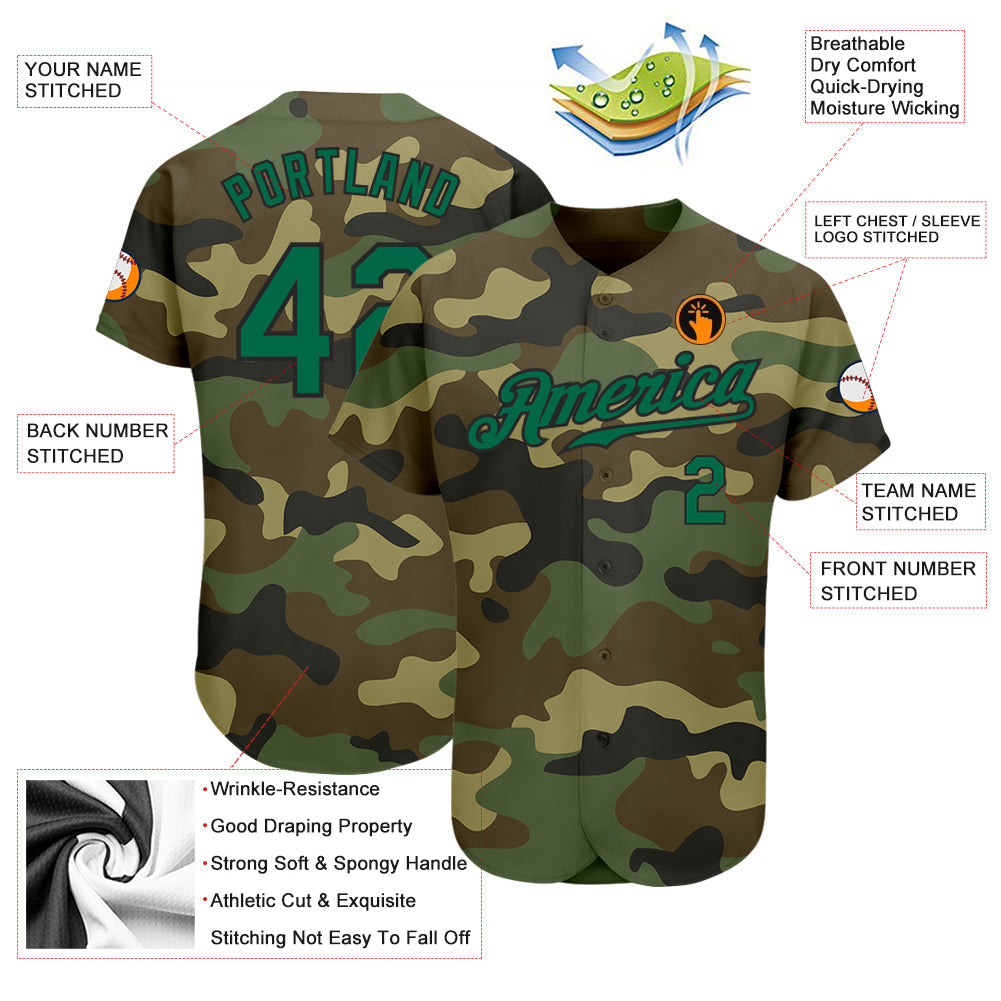 Custom Camo Kelly Green-Black Authentic Salute To Service Baseball Jersey baseball jersey product view 3