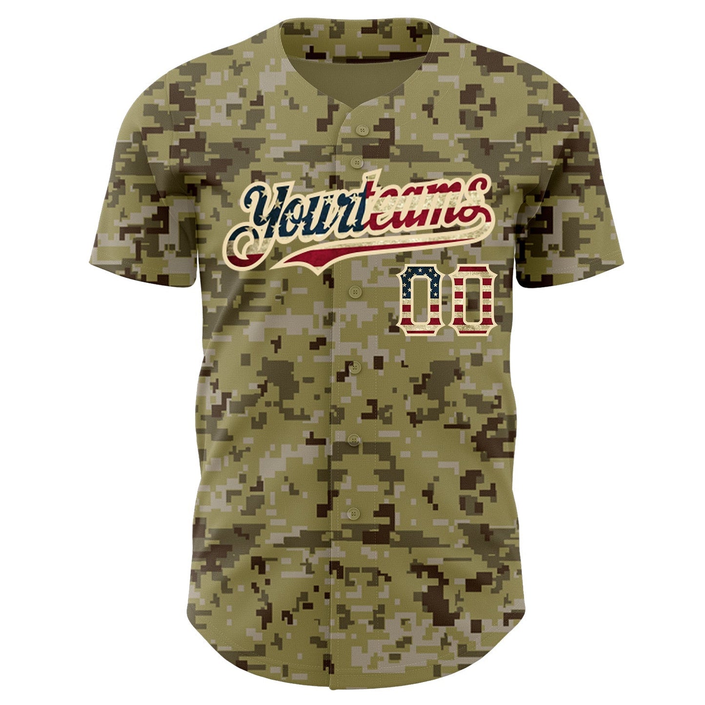Custom Camo Vintage USA Flag-City Cream Authentic Salute To Service Baseball Jersey baseball jersey product view 2