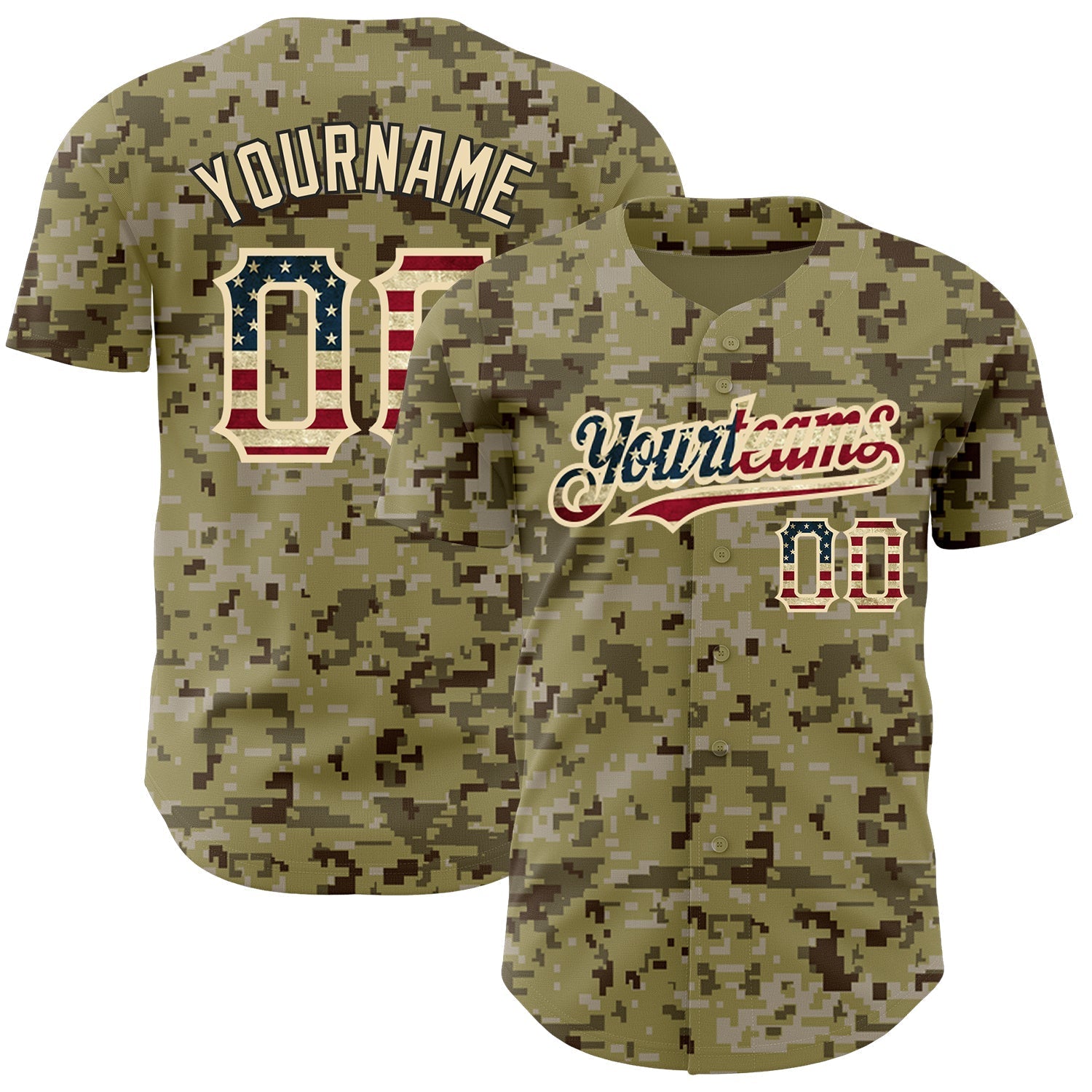 Custom Camo Vintage USA Flag-City Cream Authentic Salute To Service Baseball Jersey baseball jersey product view 1