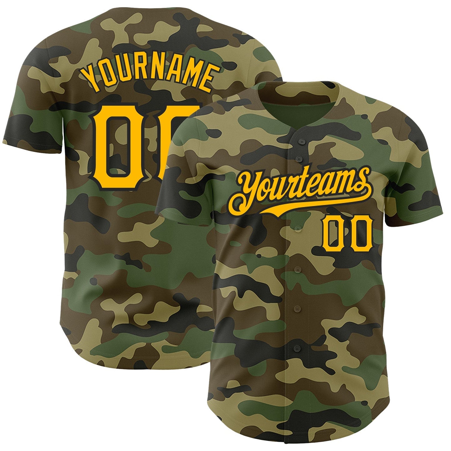 Custom Camo Gold-Black Authentic Salute To Service Baseball Jersey baseball jersey product view 1