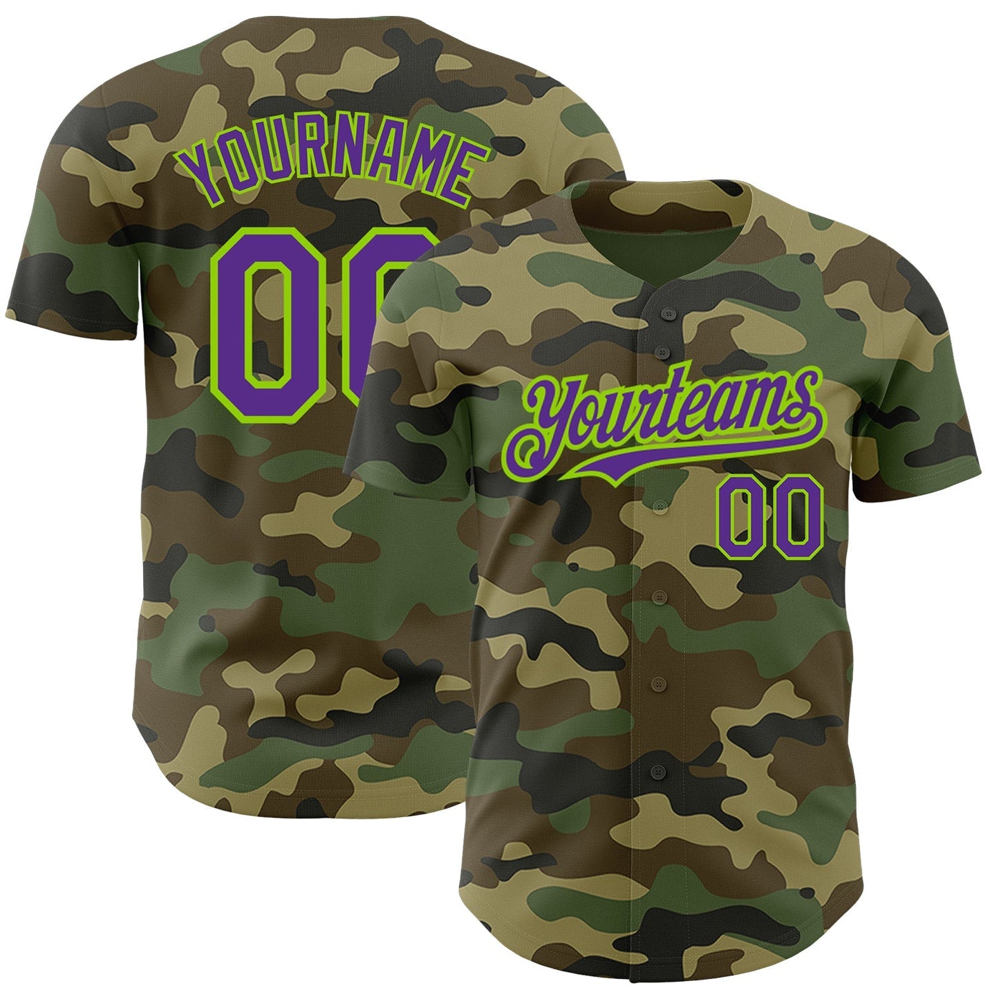 Custom Camo Purple-Neon Green Authentic Salute To Service Baseball Jersey baseball jersey product view 1