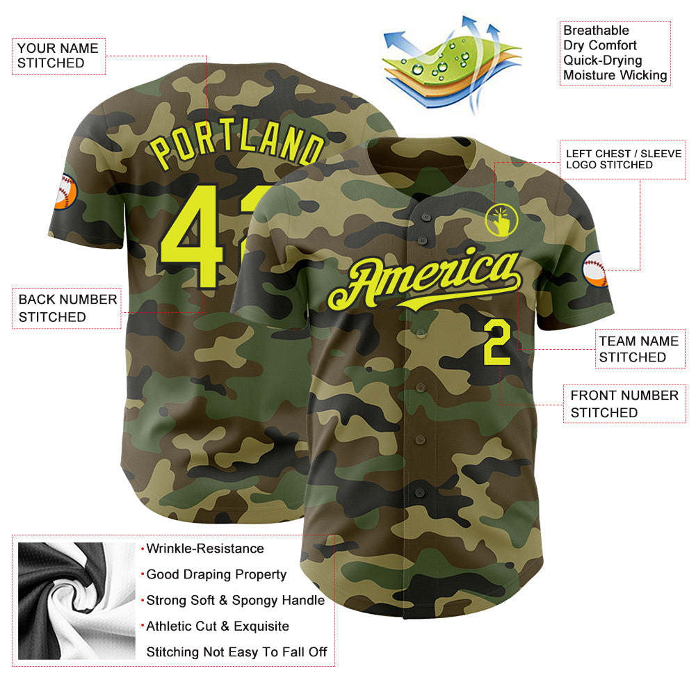 Custom Camo Neon Yellow-Black Authentic Salute To Service Baseball Jersey baseball jersey product view 3