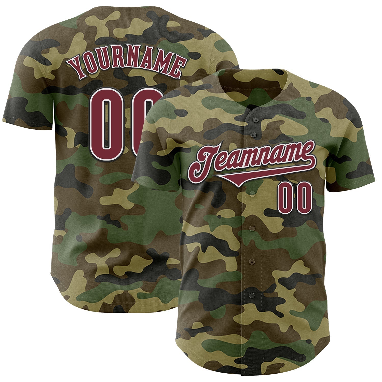 Custom Camo Burgundy-Black Authentic Salute To Service Baseball Jersey baseball jersey product view 1