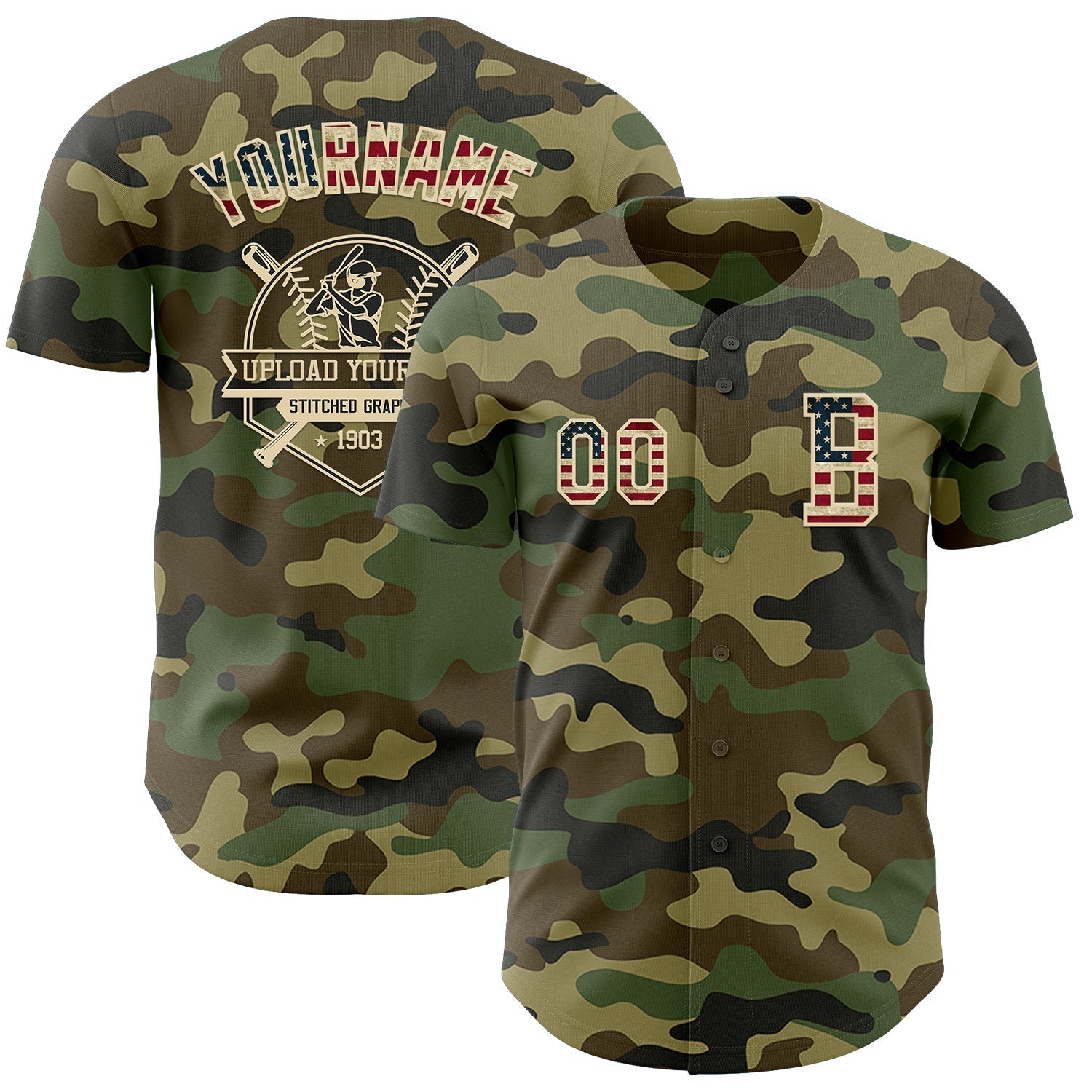 Custom Camo Vintage USA Flag-Cream Authentic Salute To Service Baseball Jersey baseball jersey product view 5