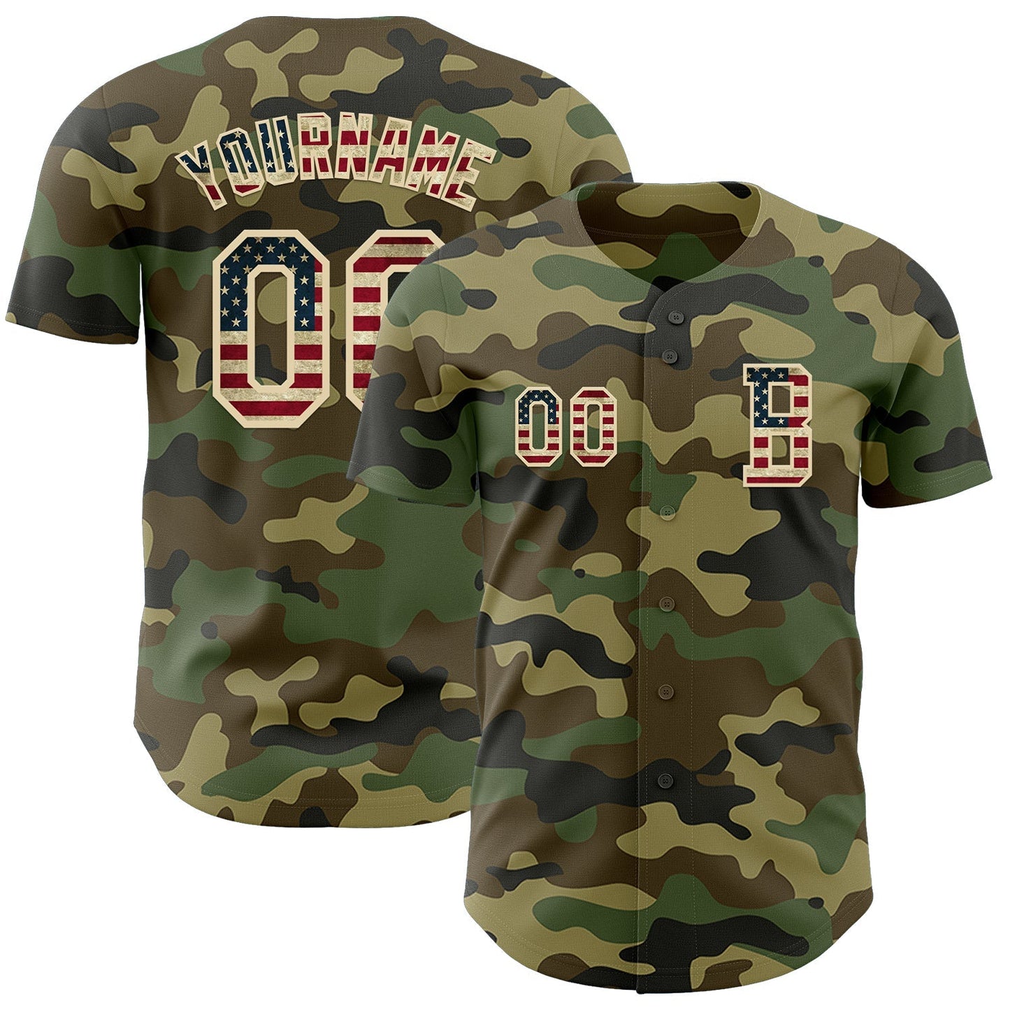 Custom Camo Vintage USA Flag-Cream Authentic Salute To Service Baseball Jersey baseball jersey product view 1