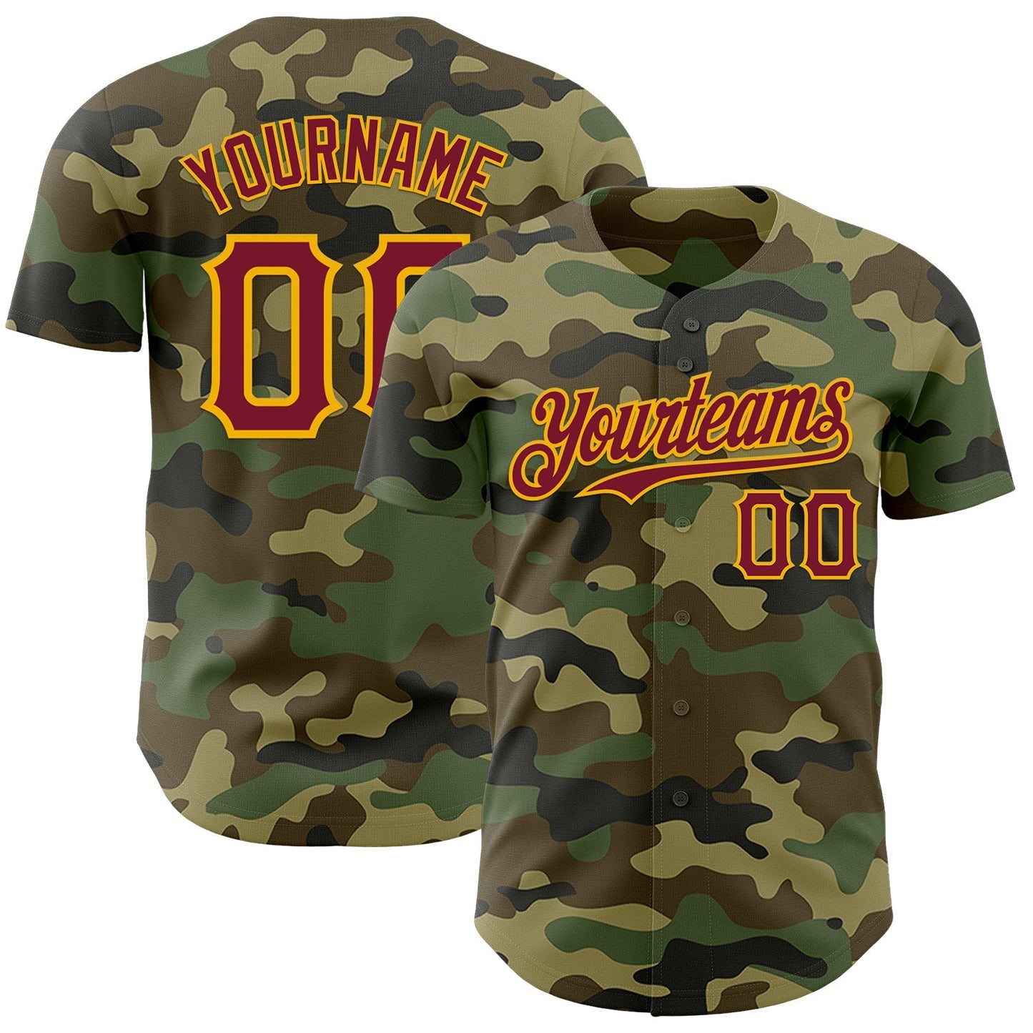 Custom Camo Crimson-Gold Authentic Salute To Service Baseball Jersey baseball jersey product view 1