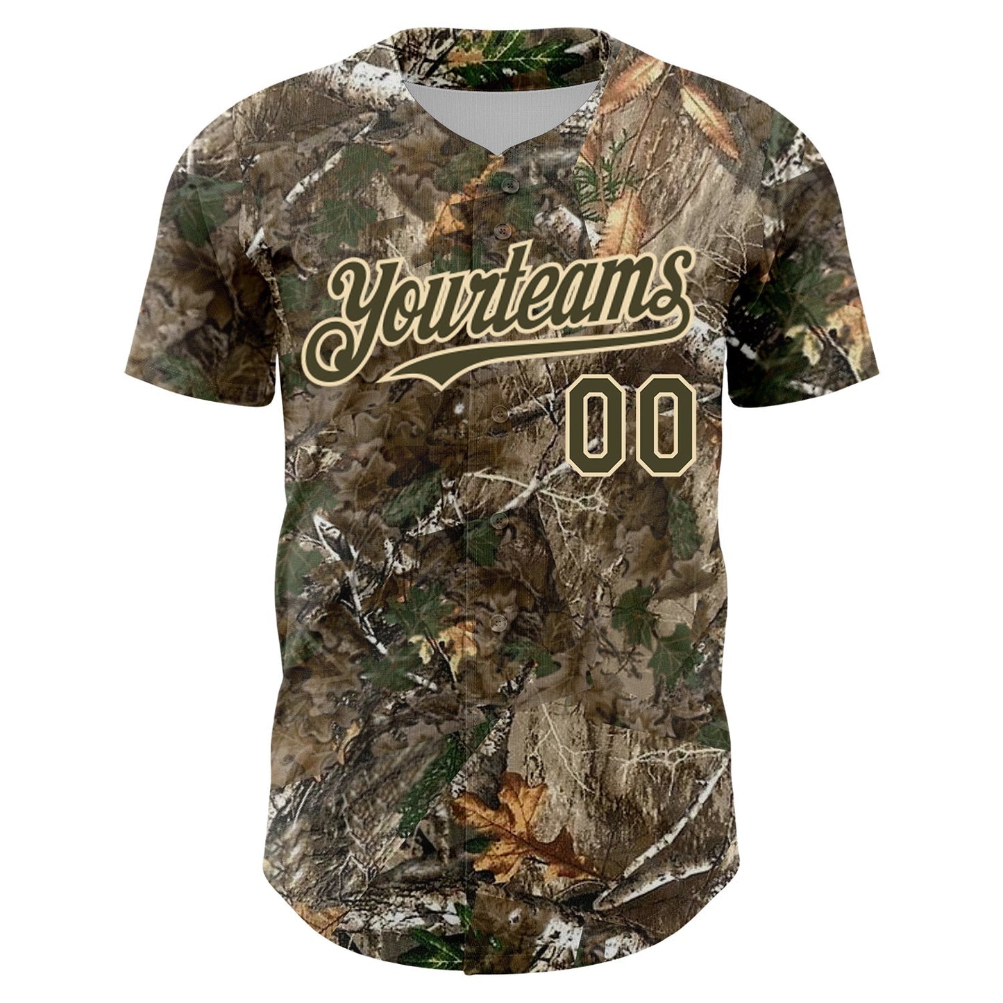 Custom Camo Olive-Cream 3D Woodland Camo Authentic Salute To Service Baseball Jersey baseball jersey product view 2