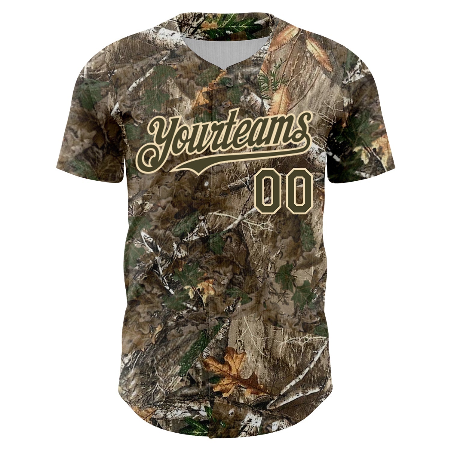 Custom Camo Olive-Cream 3D Woodland Camo Authentic Salute To Service Baseball Jersey baseball jersey product view 2