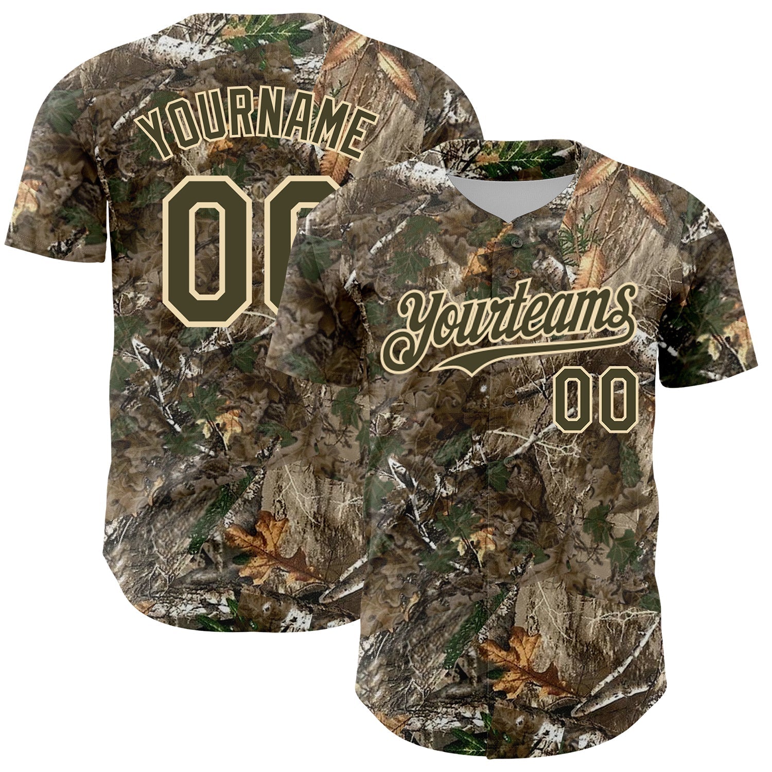 Custom Camo Olive-Cream 3D Woodland Camo Authentic Salute To Service Baseball Jersey baseball jersey product view 1