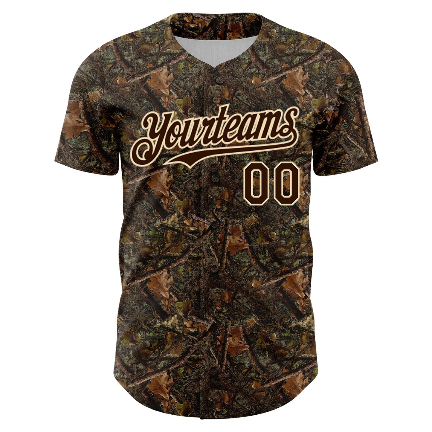Custom Camo Brown-Cream 3D Woodland Camo Authentic Salute To Service Baseball Jersey baseball jersey product view 2