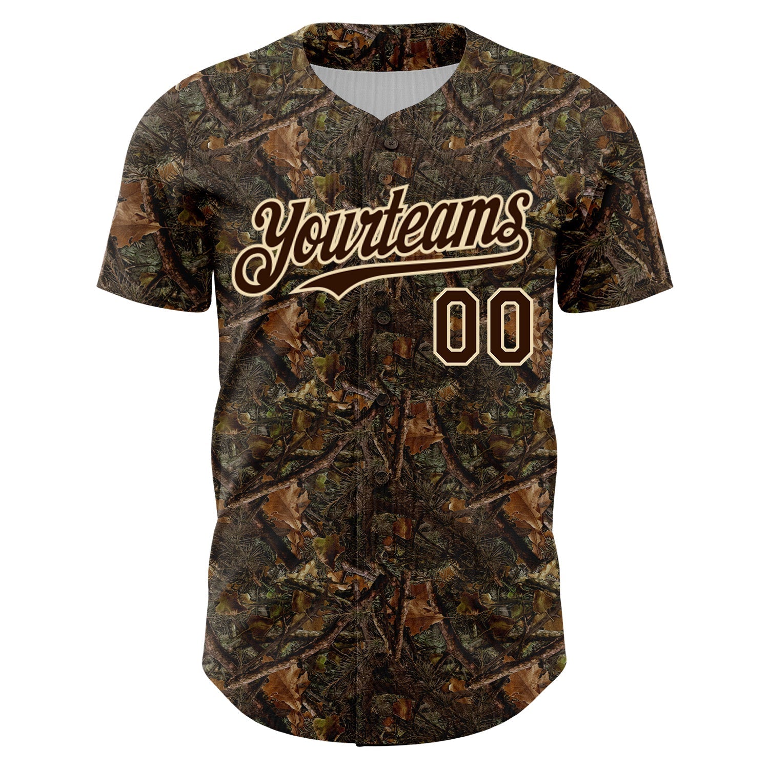 Custom Camo Brown-Cream 3D Woodland Camo Authentic Salute To Service Baseball Jersey baseball jersey product view 2