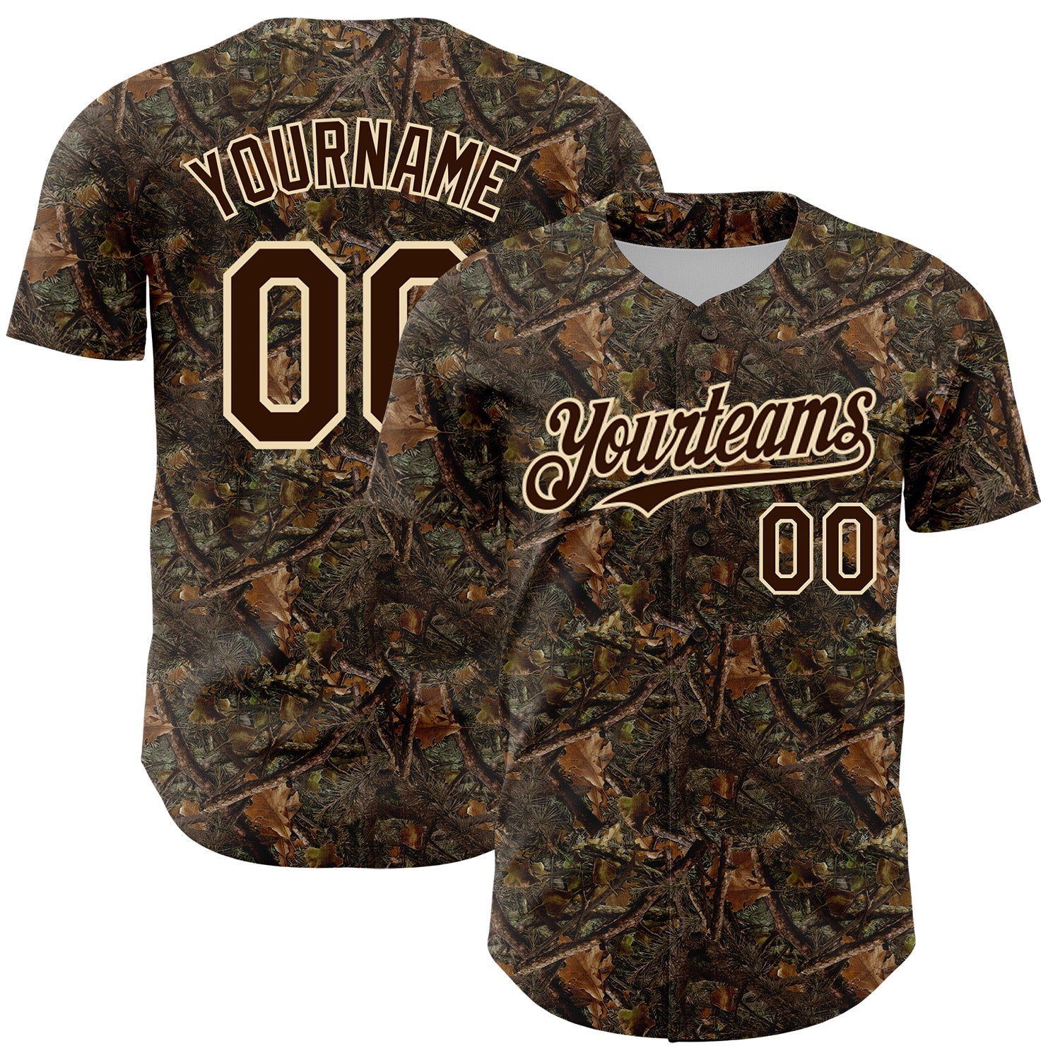 Custom Camo Brown-Cream 3D Woodland Camo Authentic Salute To Service Baseball Jersey baseball jersey product view 1