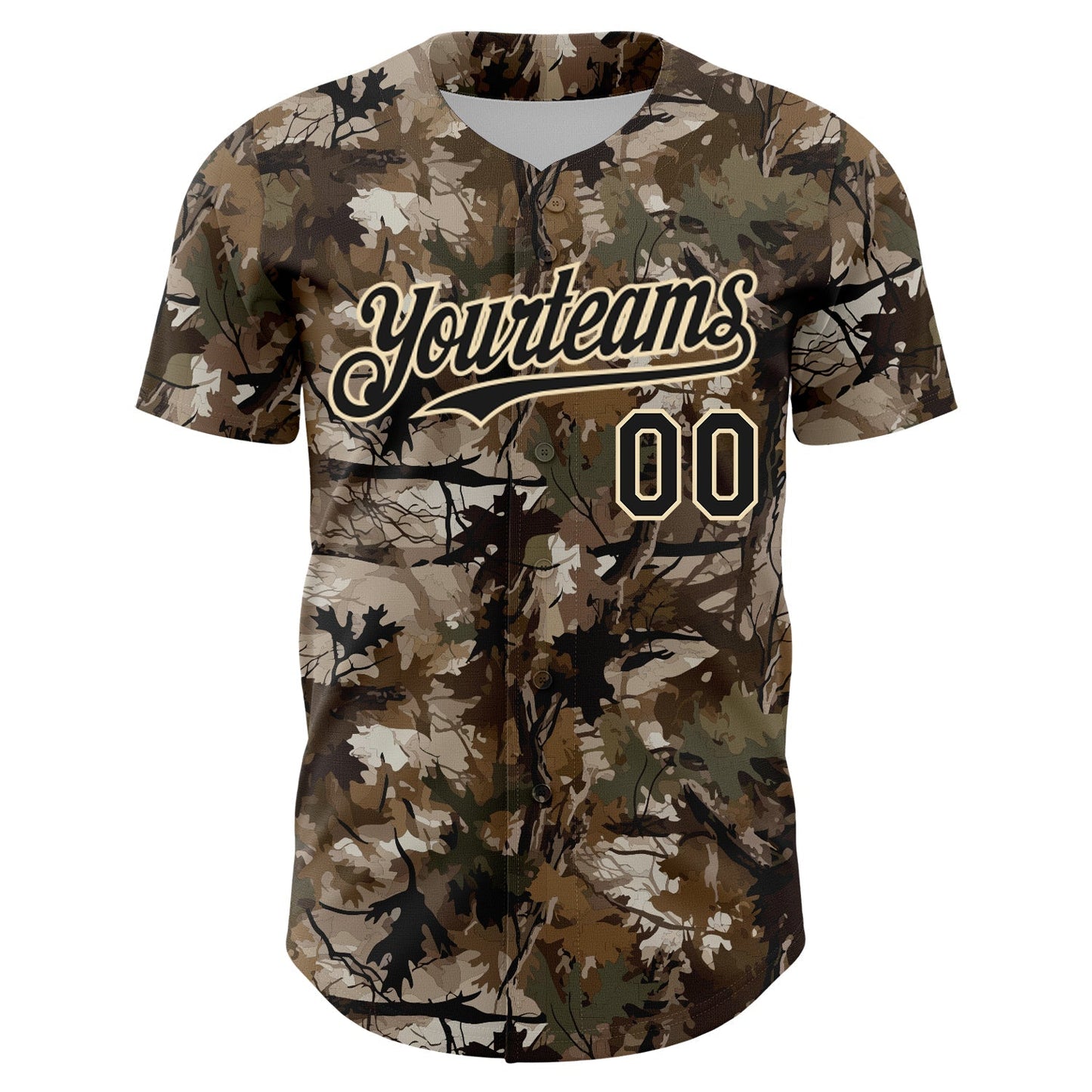 Custom Camo Black-Cream 3D Woodland Camo Authentic Salute To Service Baseball Jersey baseball jersey product view 2