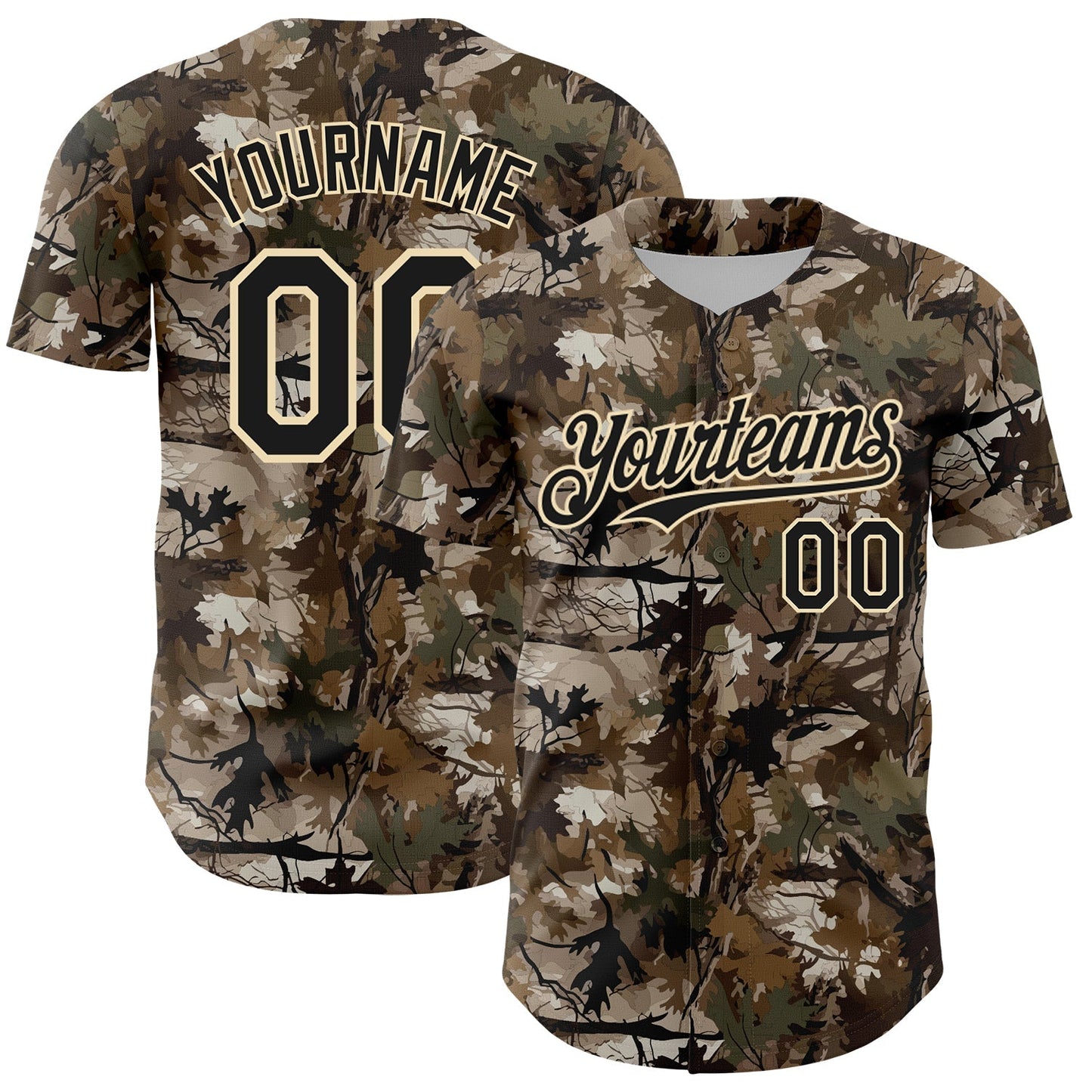 Custom Camo Black-Cream 3D Woodland Camo Authentic Salute To Service Baseball Jersey baseball jersey product view 1