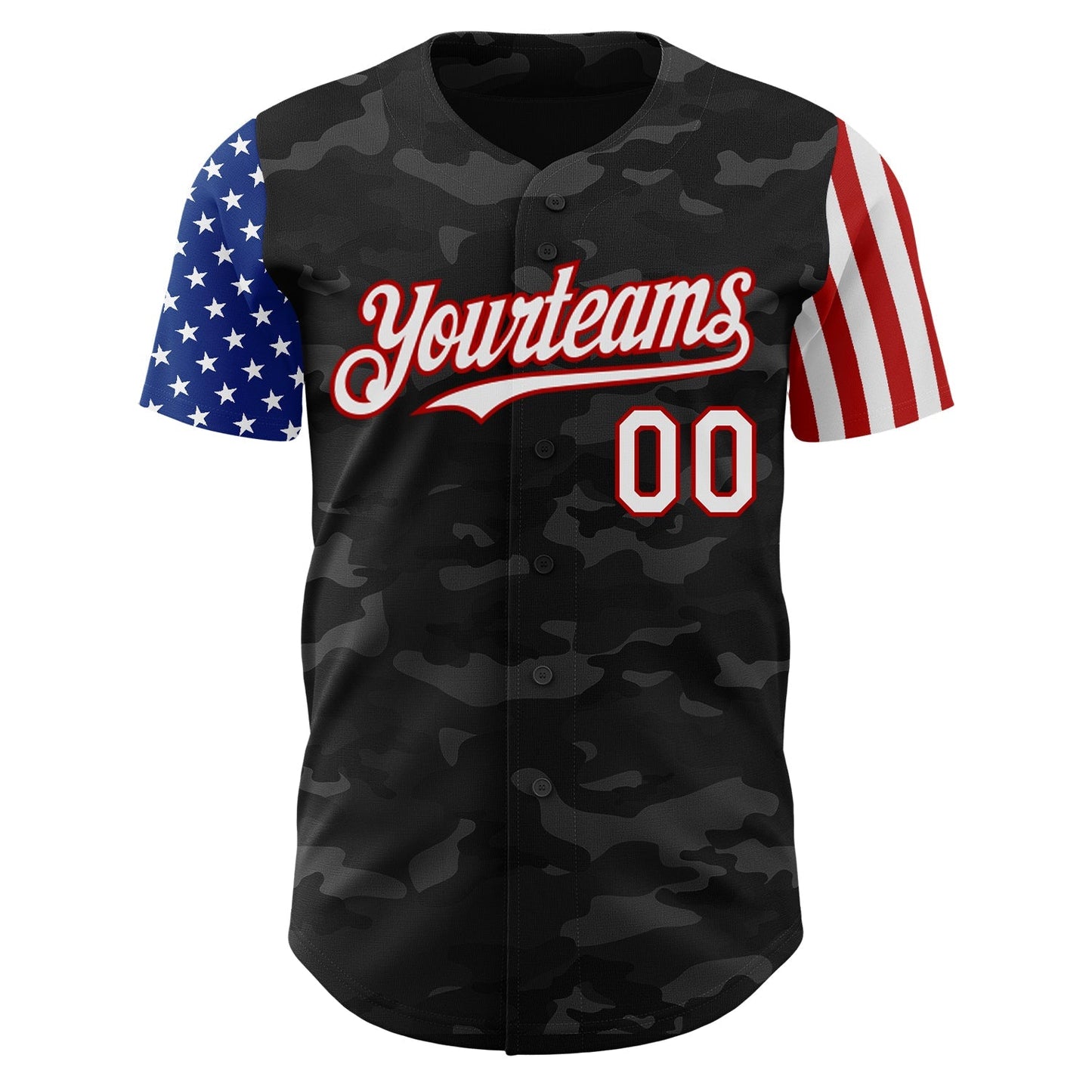 Custom Camo White-Red 3D American Flag Authentic Salute To Service Baseball Jersey baseball jersey product view 2