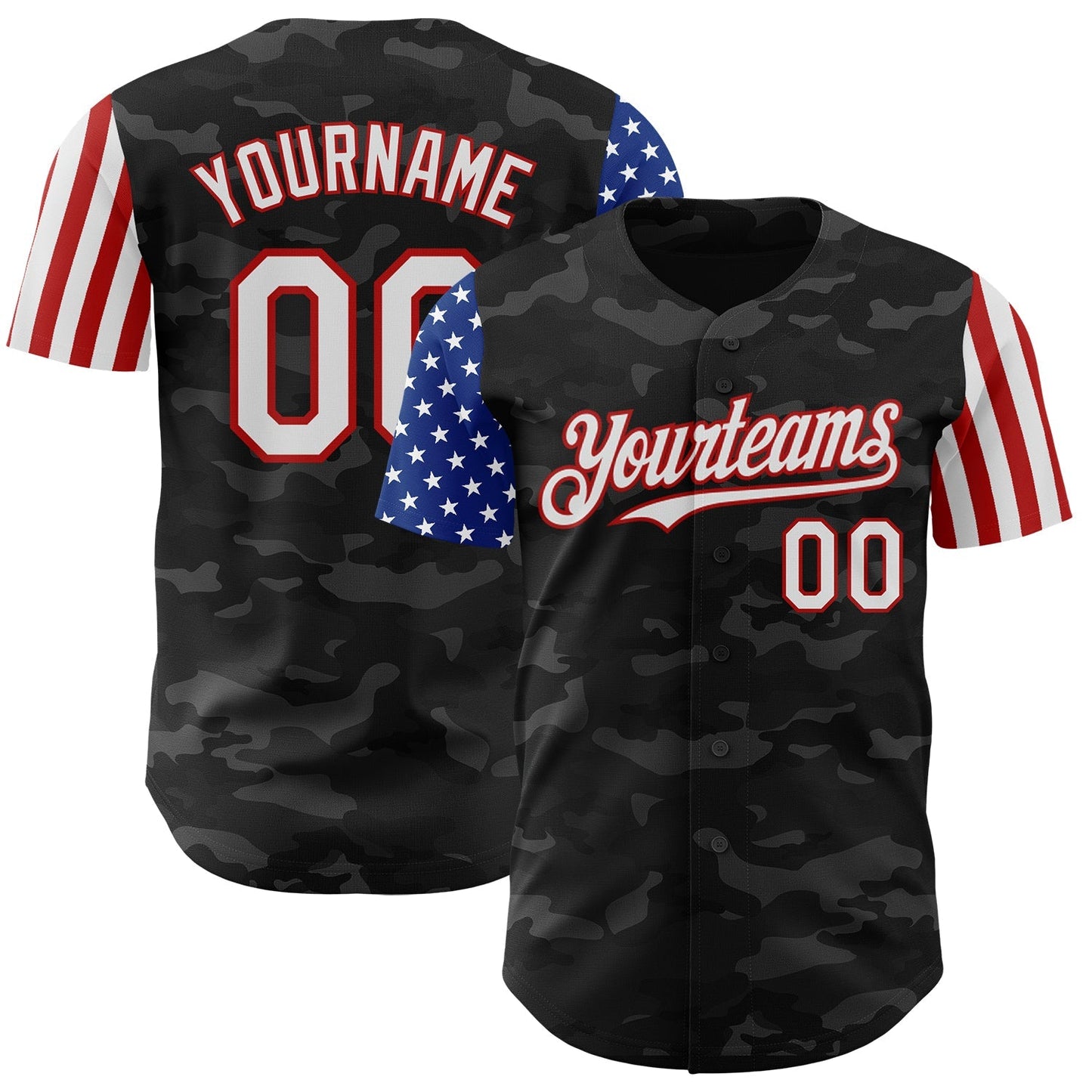Custom Camo White-Red 3D American Flag Authentic Salute To Service Baseball Jersey baseball jersey product view 1