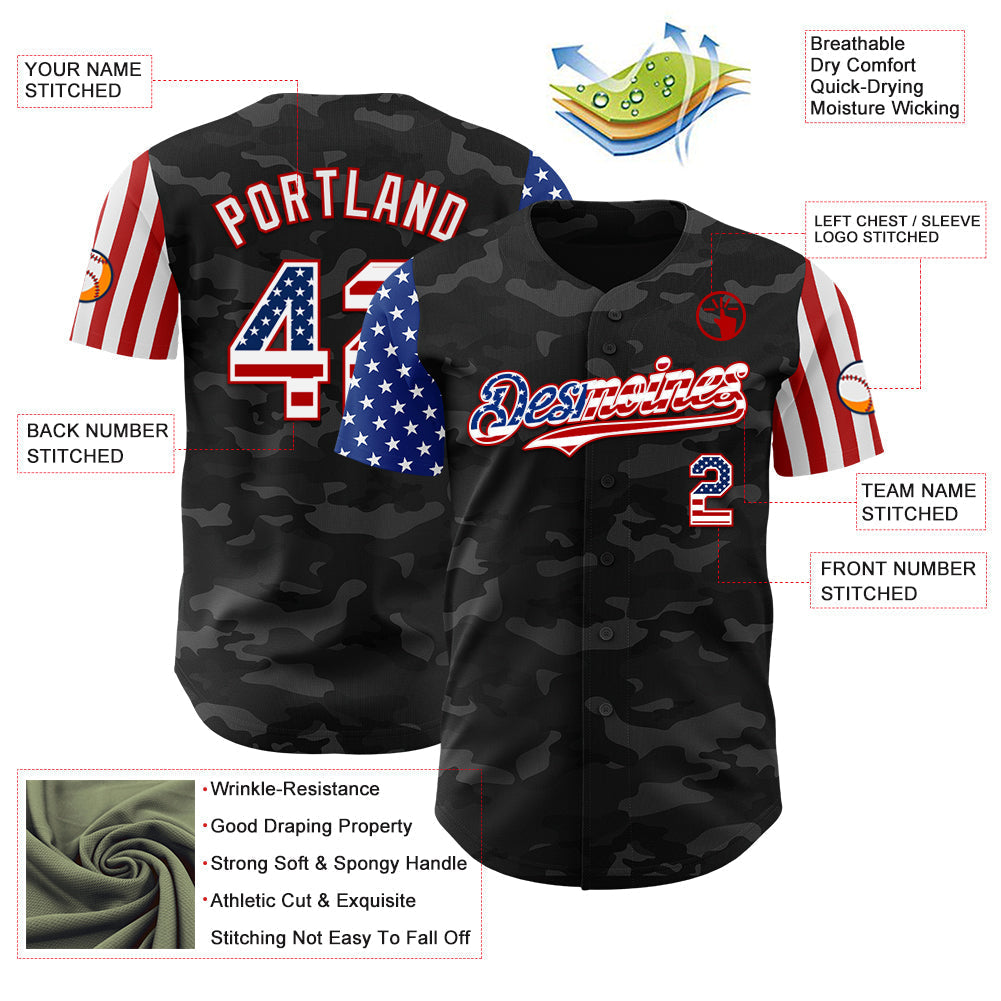 Custom Camo USA Flag White-Red 3D Authentic Salute To Service Baseball Jersey baseball jersey product view 3