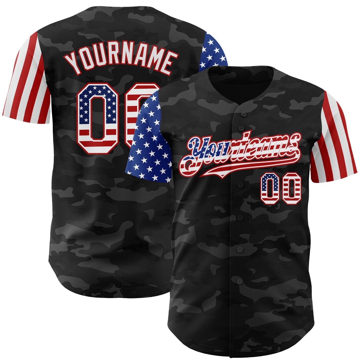 Custom Camo USA Flag White-Red 3D Authentic Salute To Service Baseball Jersey baseball jersey product view 1
