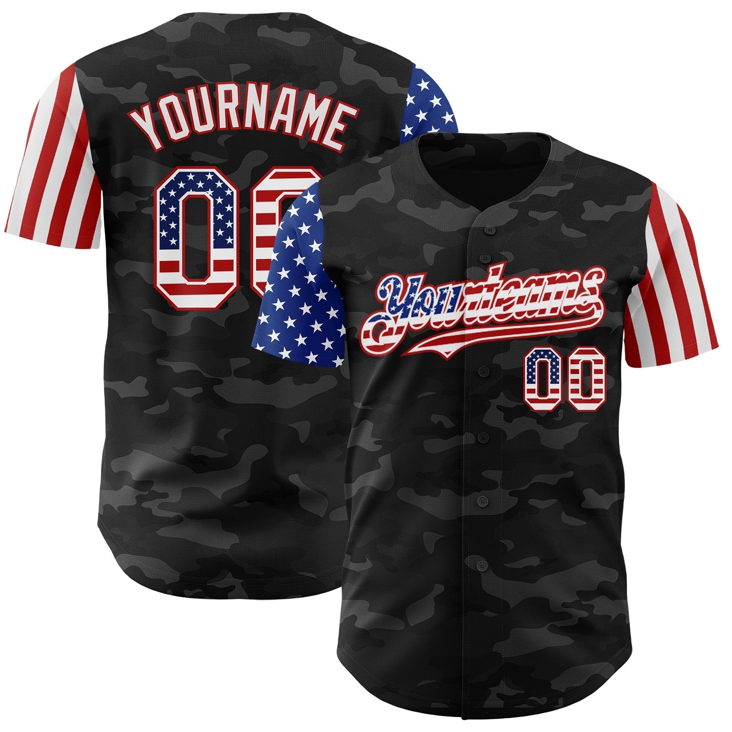 Custom Camo USA Flag White-Red 3D Authentic Salute To Service Baseball Jersey baseball jersey product view 1