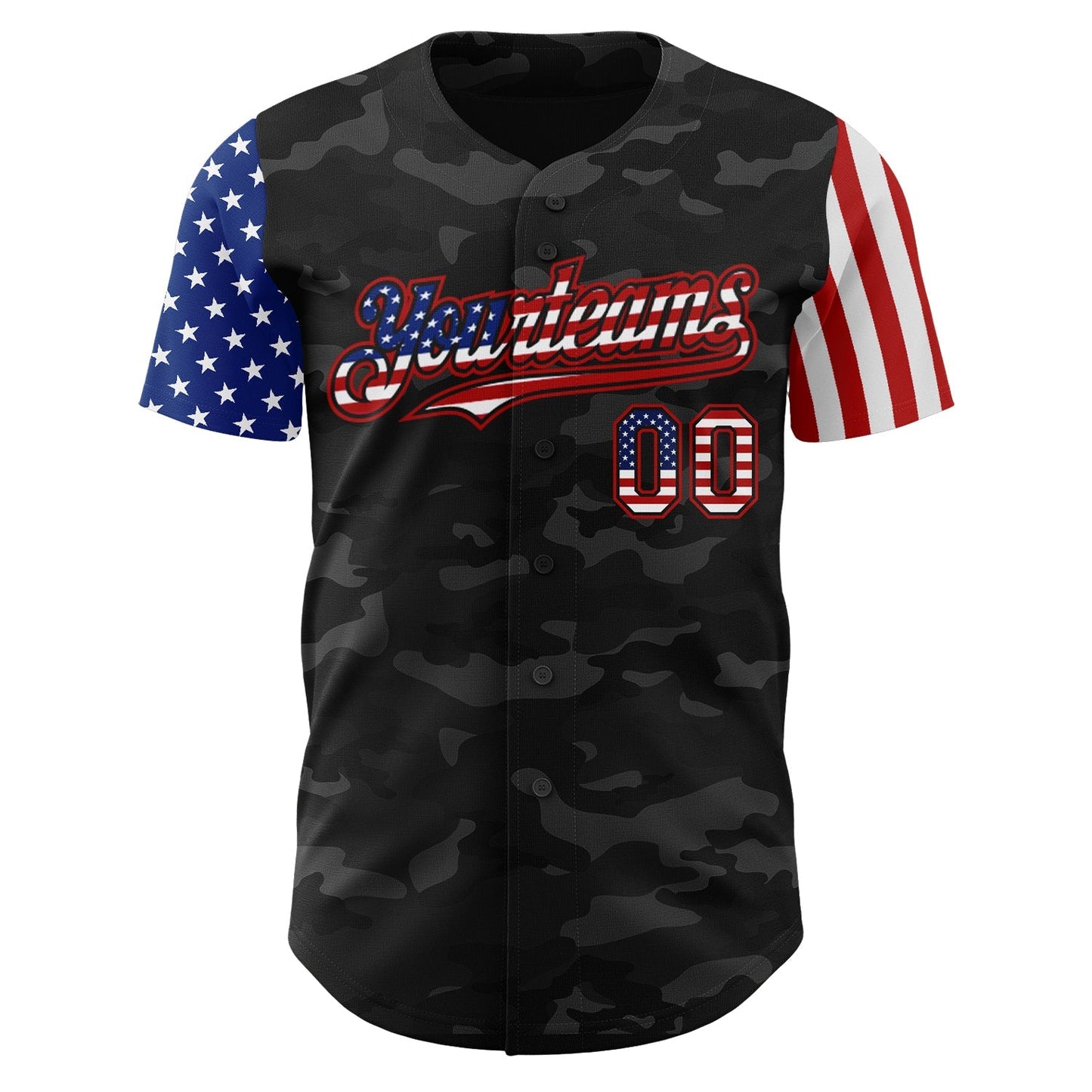 Custom Camo USA Flag Black-Red 3D Authentic Salute To Service Baseball Jersey baseball jersey product view 2