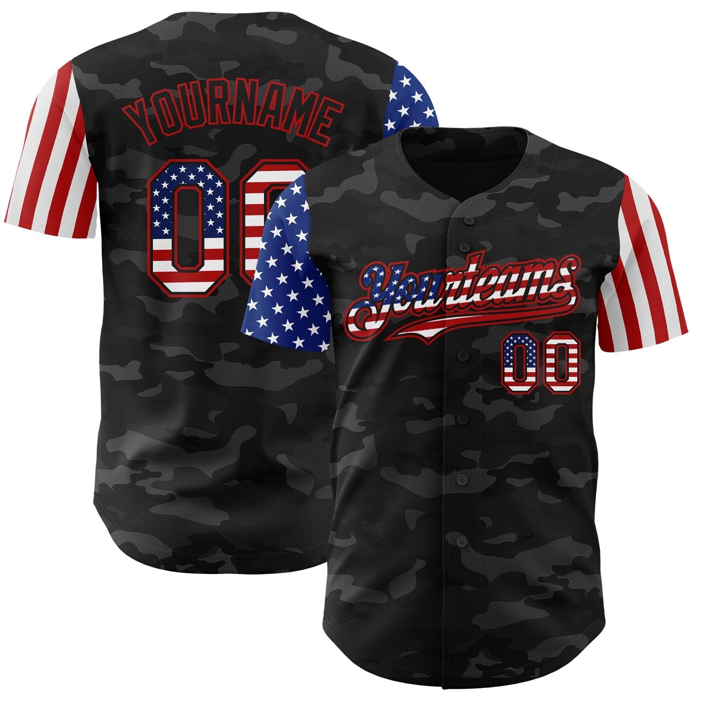Custom Camo USA Flag Black-Red 3D Authentic Salute To Service Baseball Jersey baseball jersey product view 1