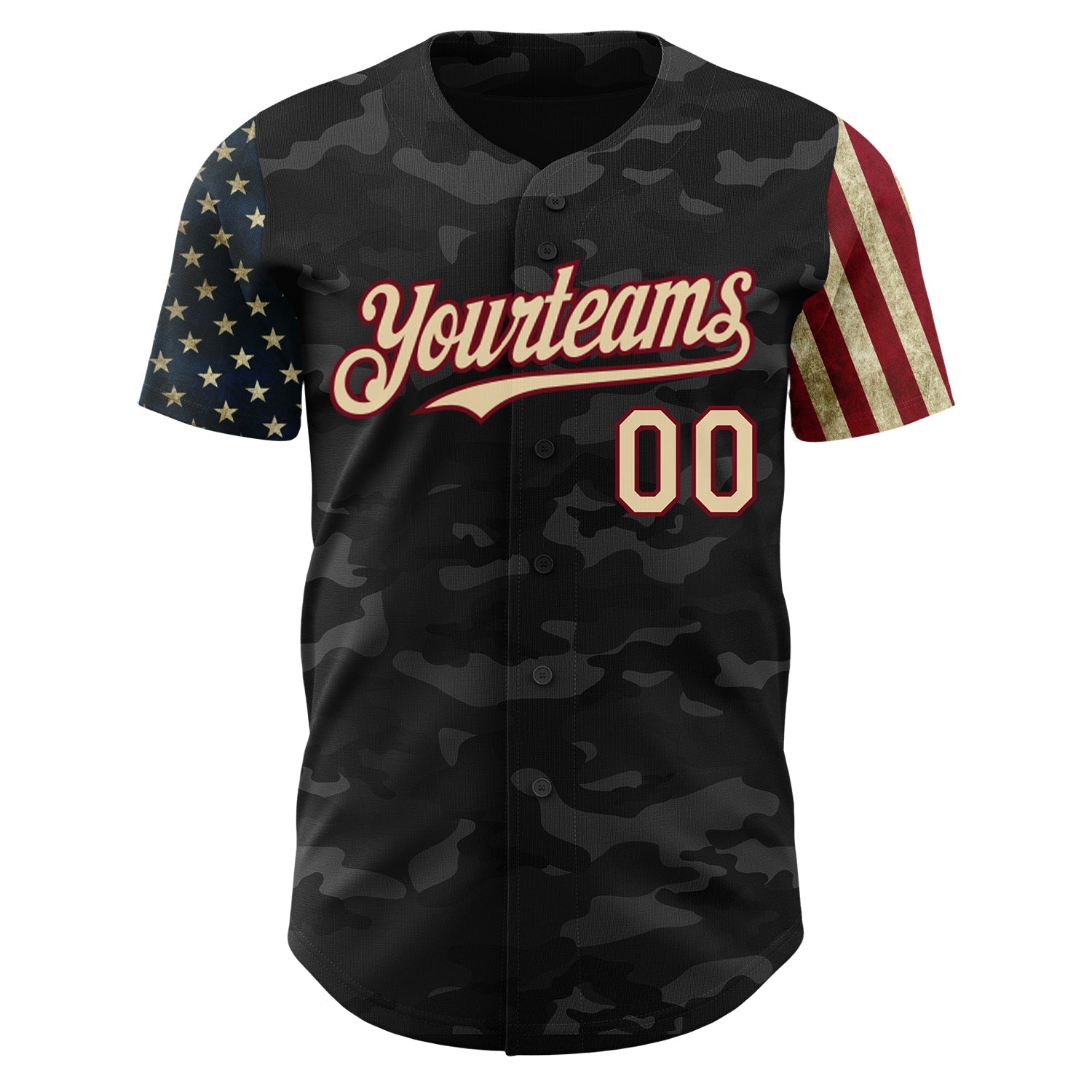 Custom Camo Cream-Crimson 3D American Flag Authentic Salute To Service Baseball Jersey baseball jersey product view 2