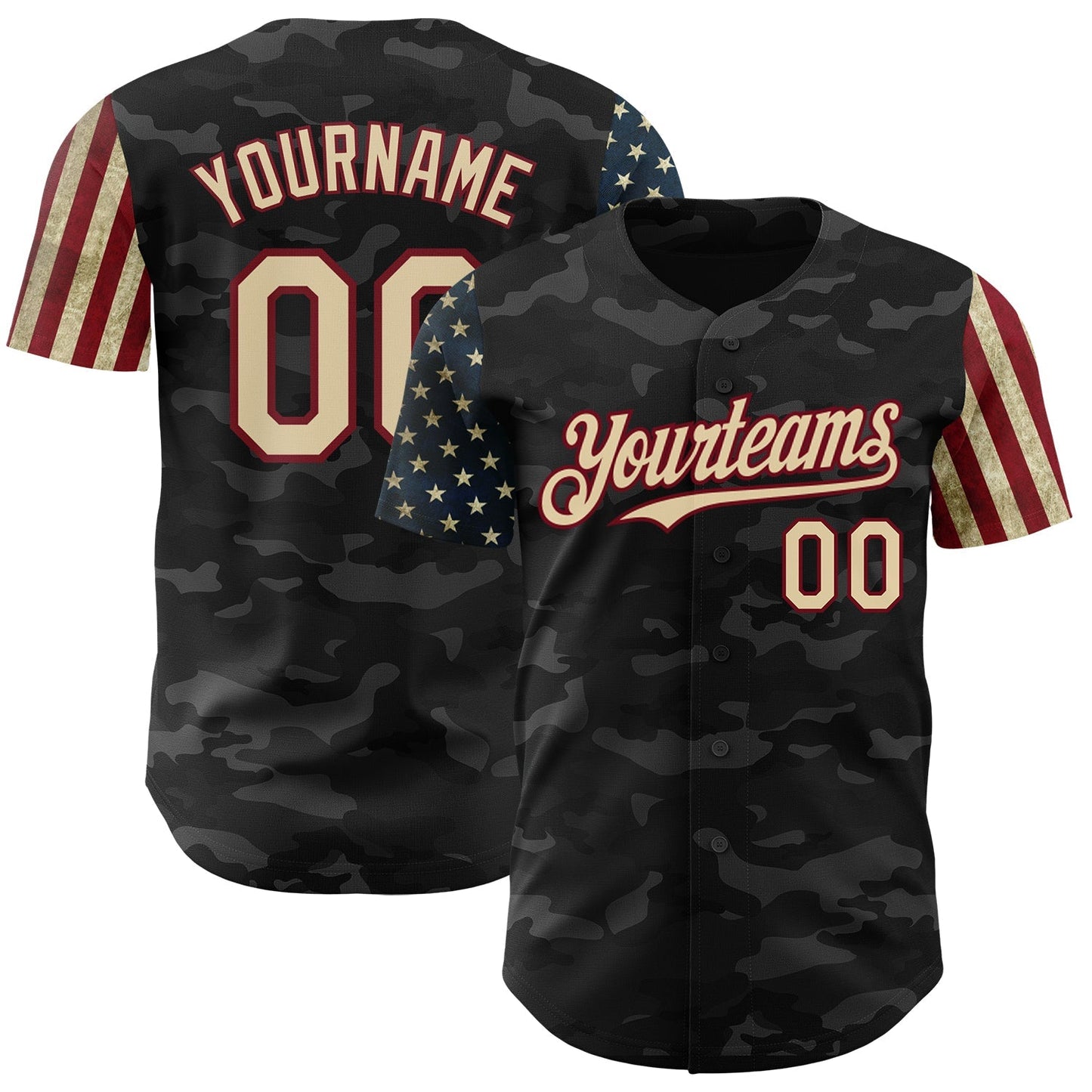 Custom Camo Cream-Crimson 3D American Flag Authentic Salute To Service Baseball Jersey baseball jersey product view 1