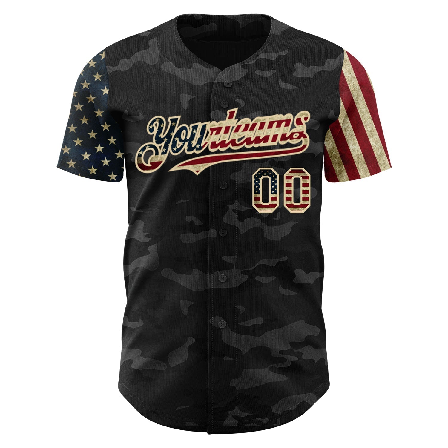 Custom Camo Vintage USA Flag-Cream 3D Authentic Salute To Service Baseball Jersey baseball jersey product view 2