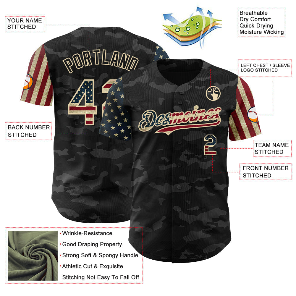 Custom Camo Vintage USA Flag-Cream 3D Authentic Salute To Service Baseball Jersey baseball jersey product view 3