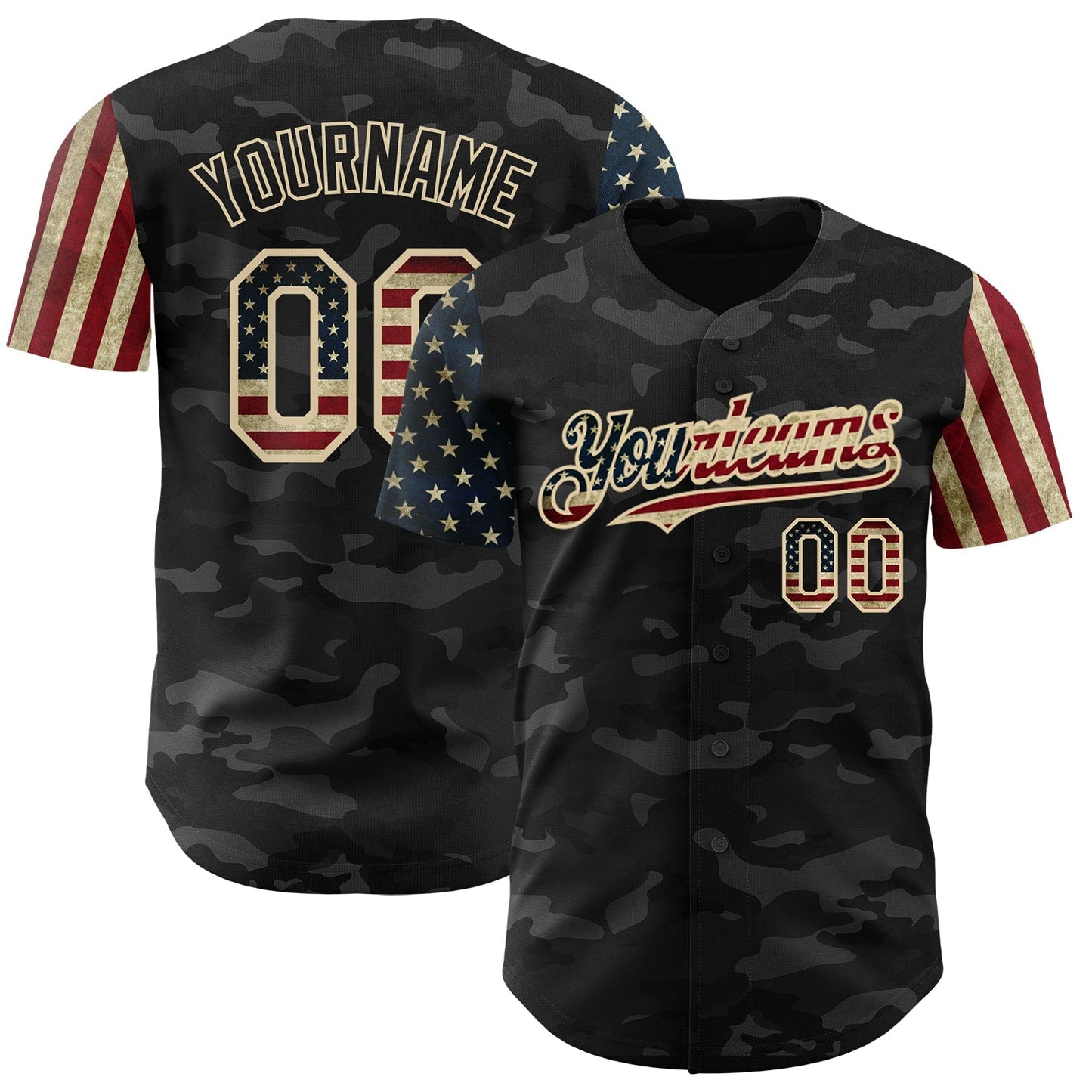 Custom Camo Vintage USA Flag-Cream 3D Authentic Salute To Service Baseball Jersey baseball jersey product view 1