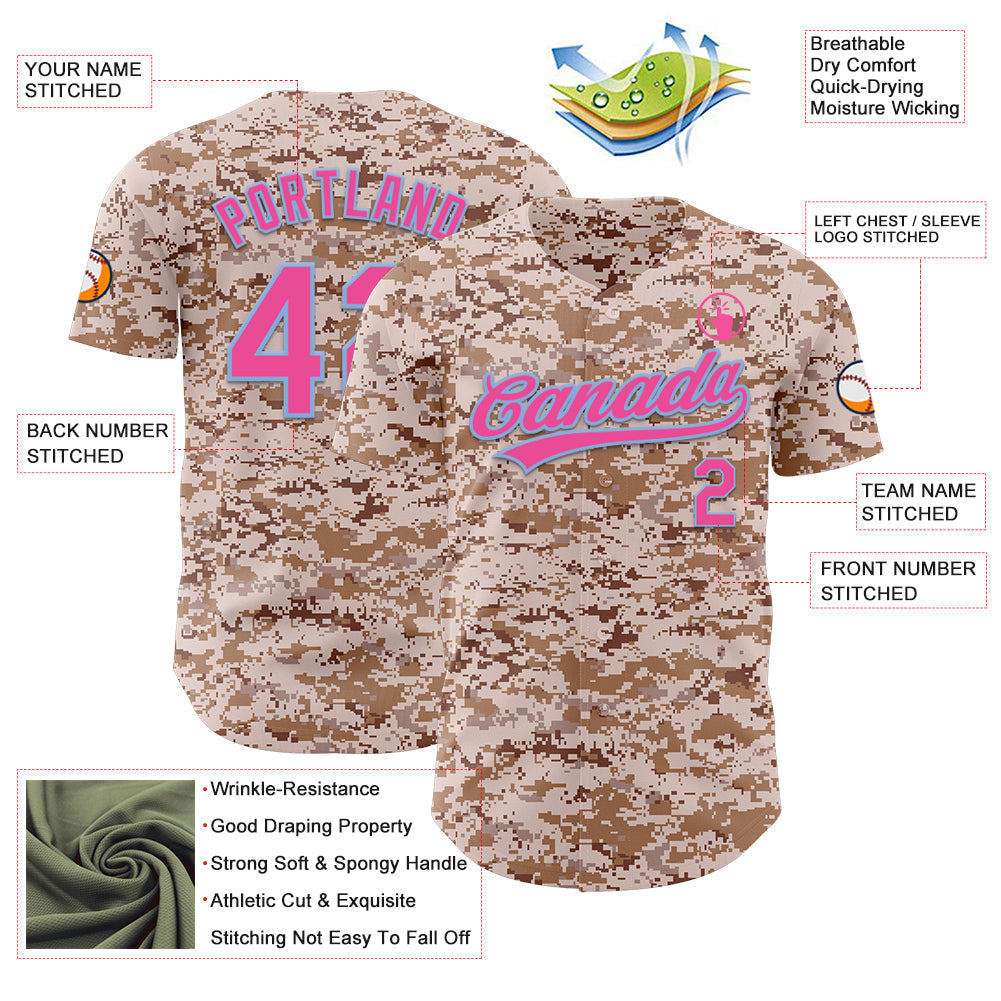 Custom Camo Pink-Light Blue Authentic Salute To Service Baseball Jersey baseball jersey product view 3